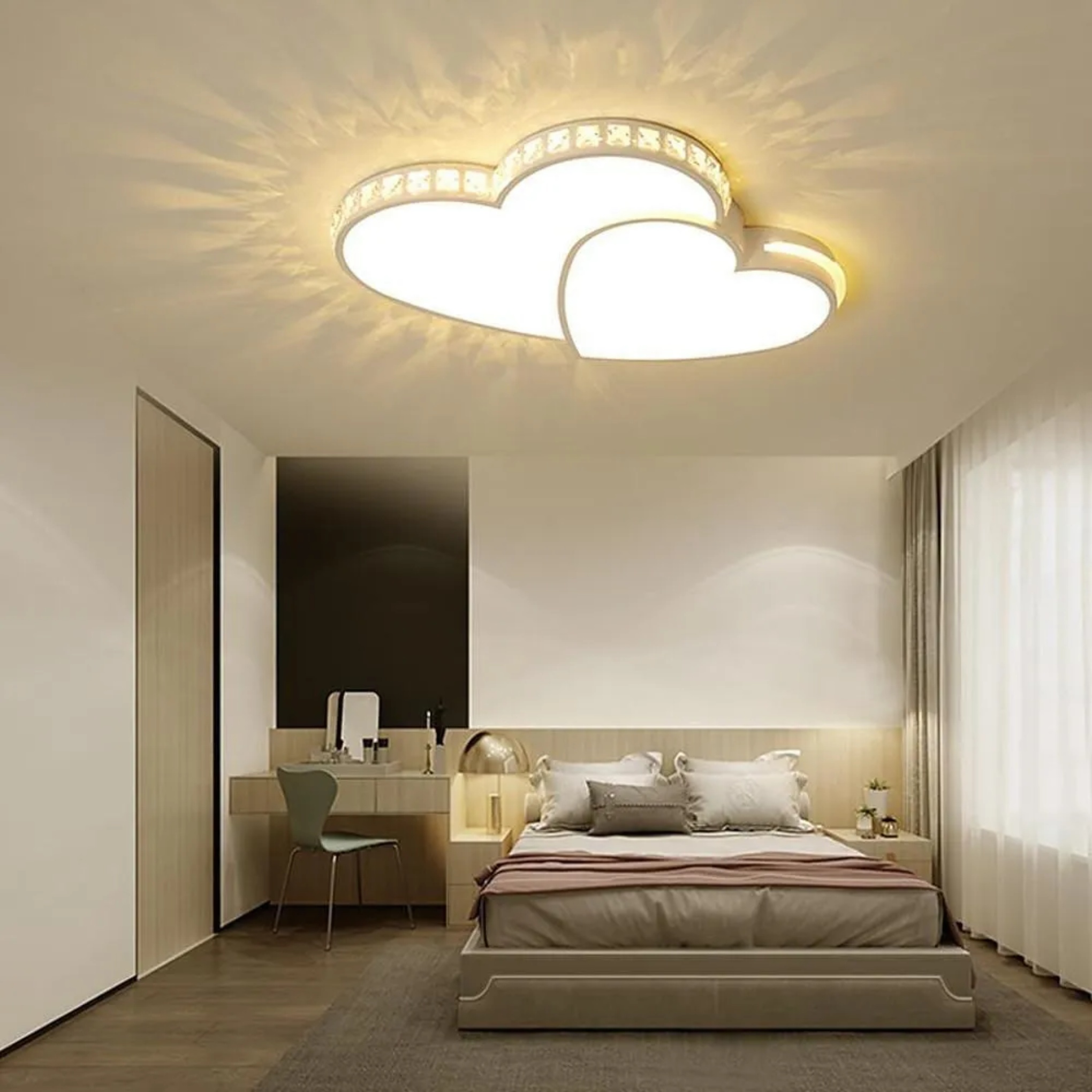 White two heart flush mount lighting — Warm White (3000K)