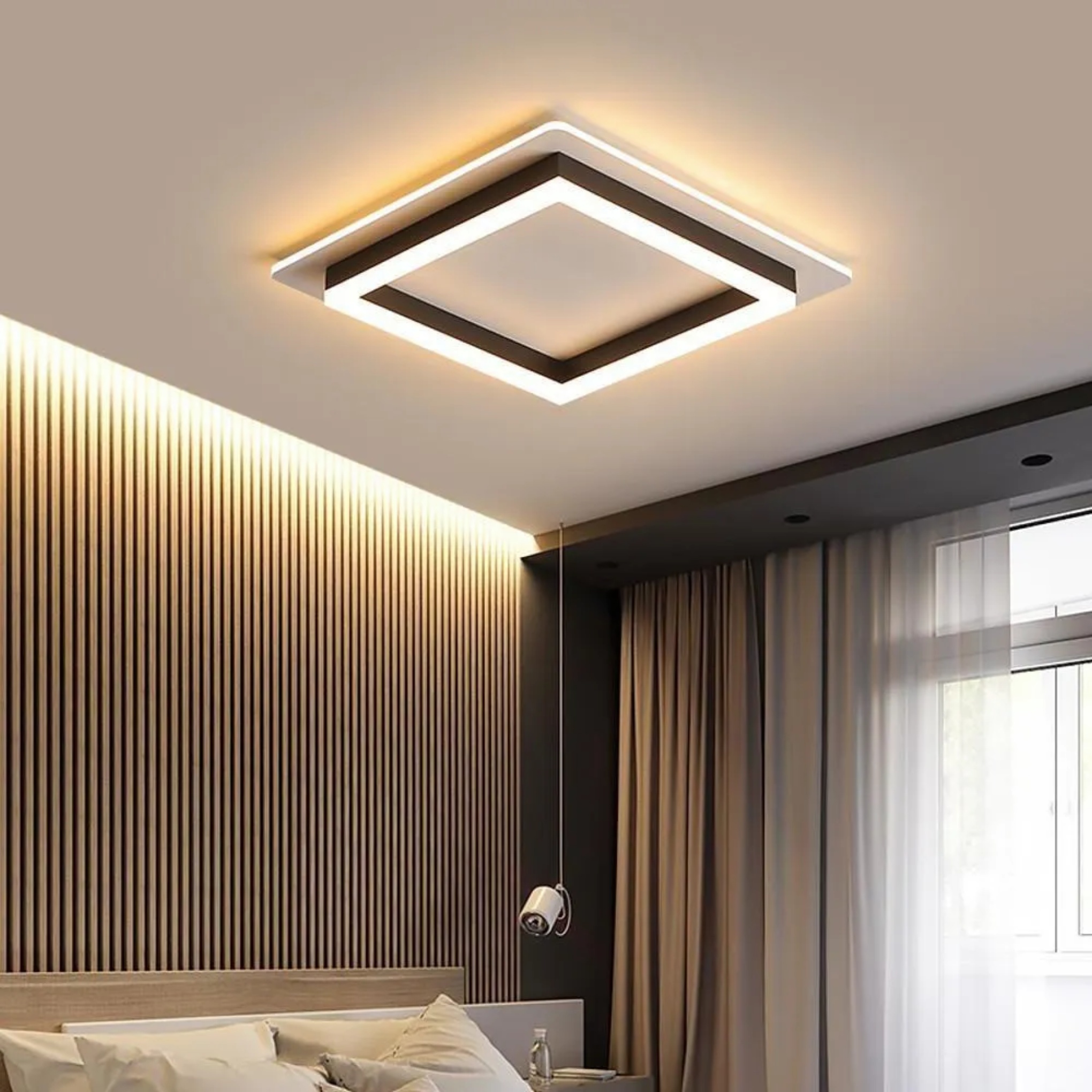 Modern two-square black flush mount lighting — Warm White (3000K) / White