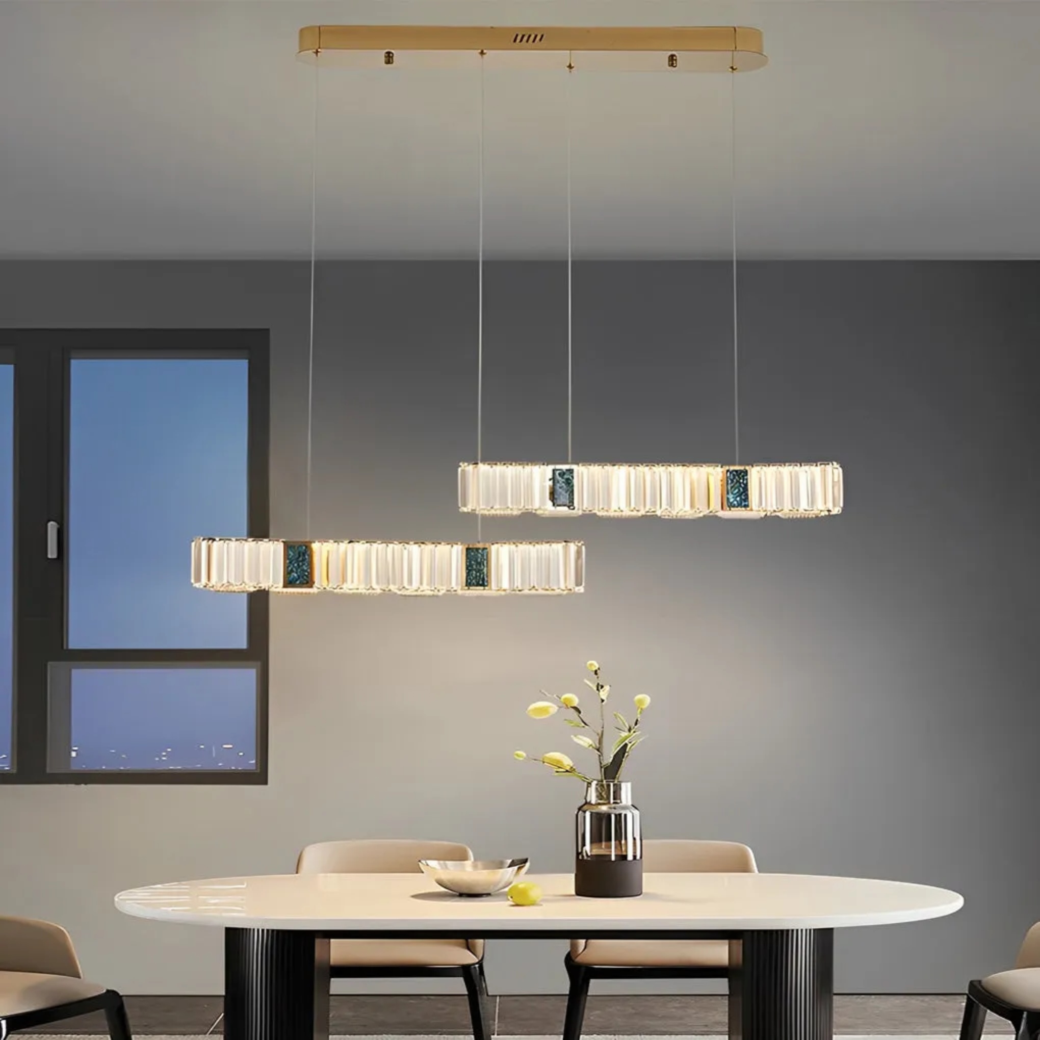 Gold modern two-strip pendant lighting — 31.5" L x 4.7" W x 3" H