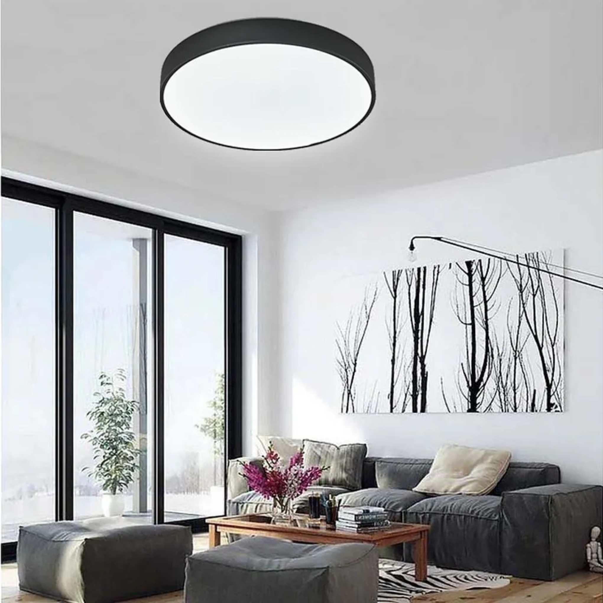 Lighom modern round ultra-thin green flush mount lighting in synthetic — Warm White (3000K) / White