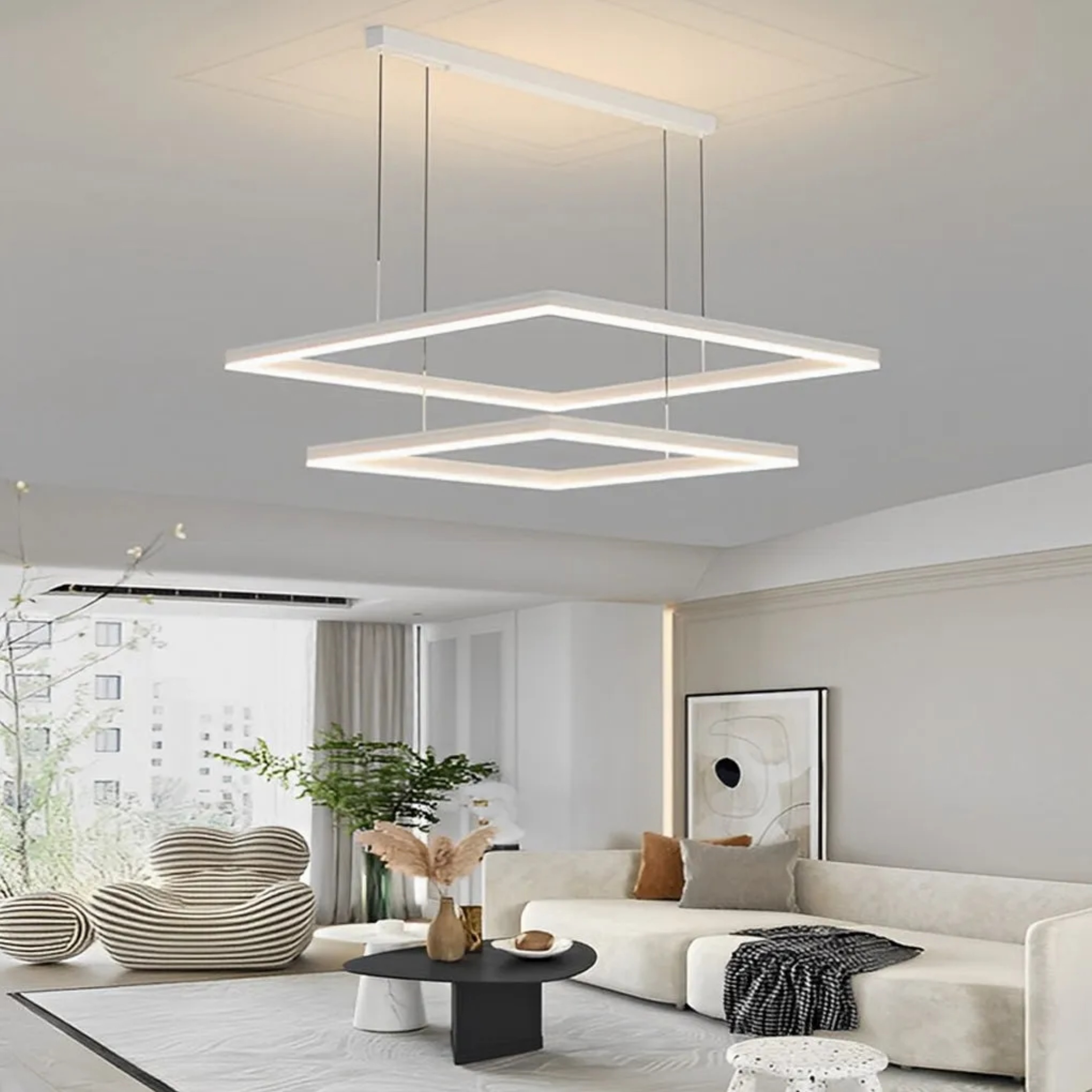 Modern rings square white pendant lighting, Lighom — 16" & 24"
