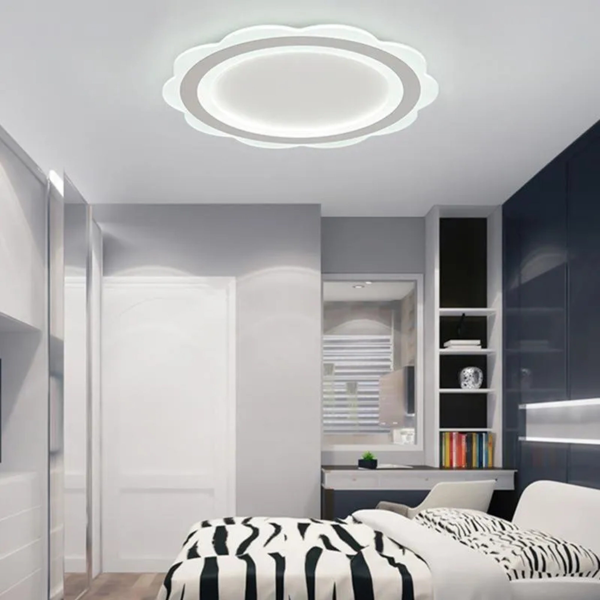 White synthetic round ultrathin flush mount lighting — 17" Diameter / Cool White (6000K)