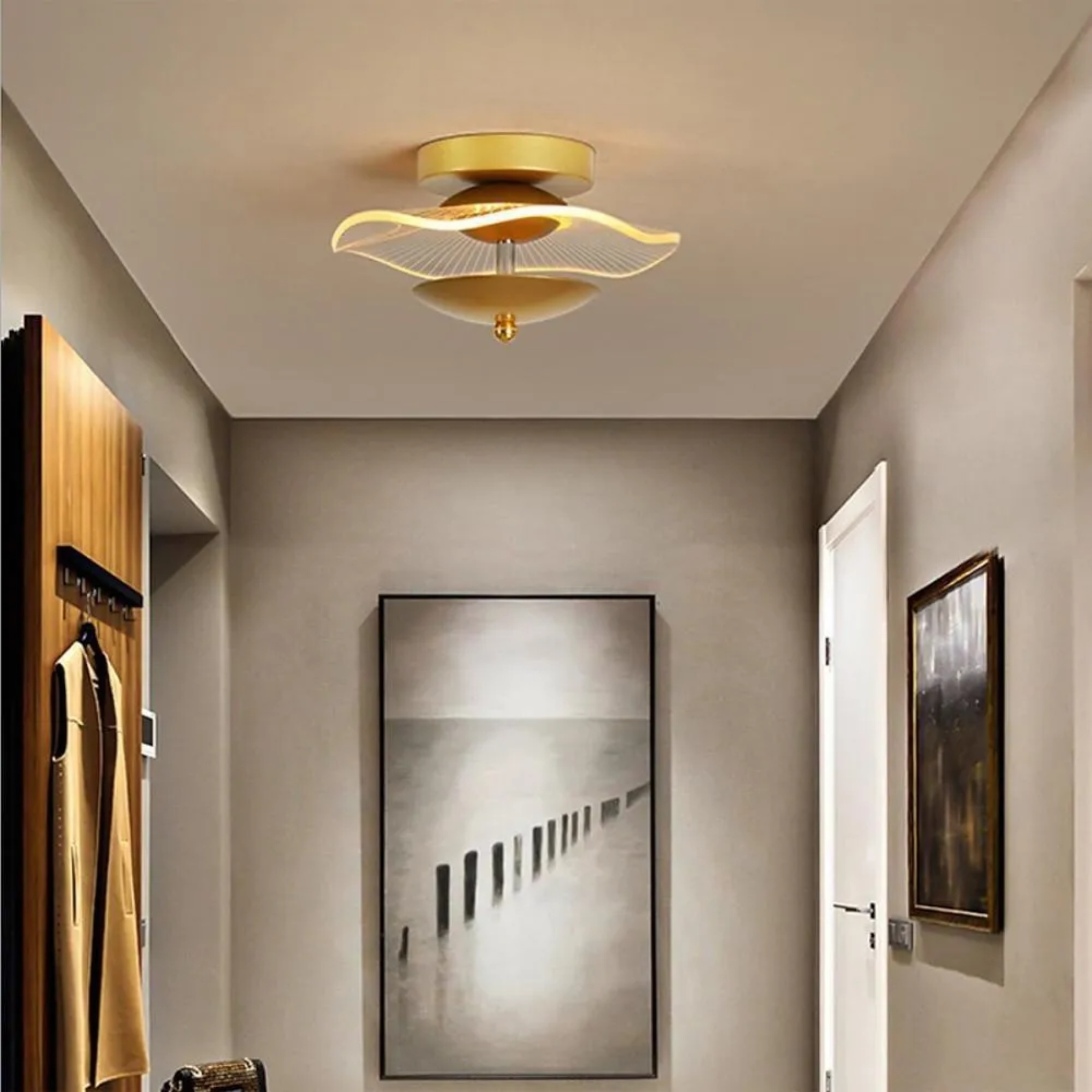Lighom modern unique round black semi-flush mount light in synthetic — Warm White (3000K) / Matte Black