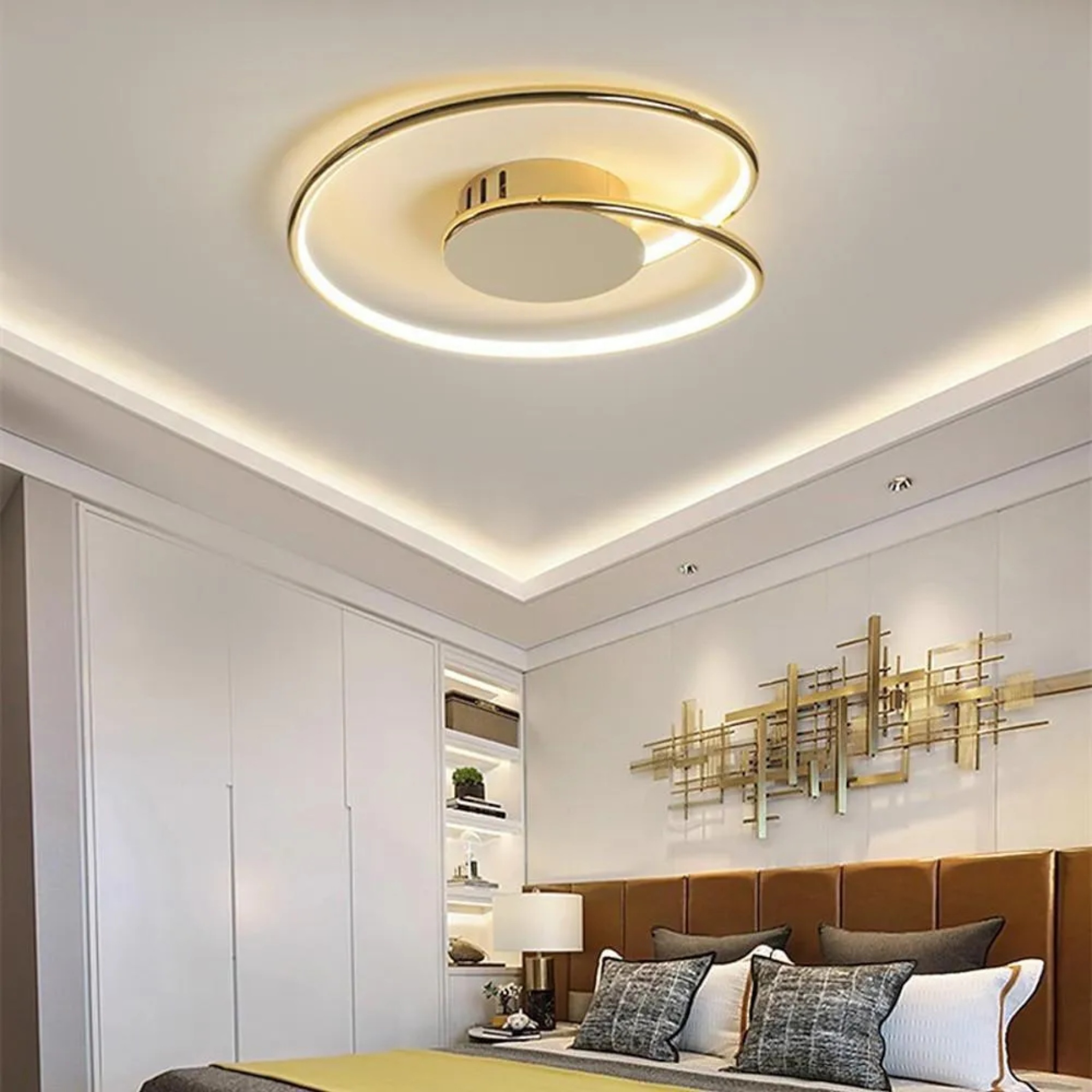 Circular unusual metal flush mount lighting for hallway — 2" H x 17" Dia / Warm White (3000K) / Polished Chrome