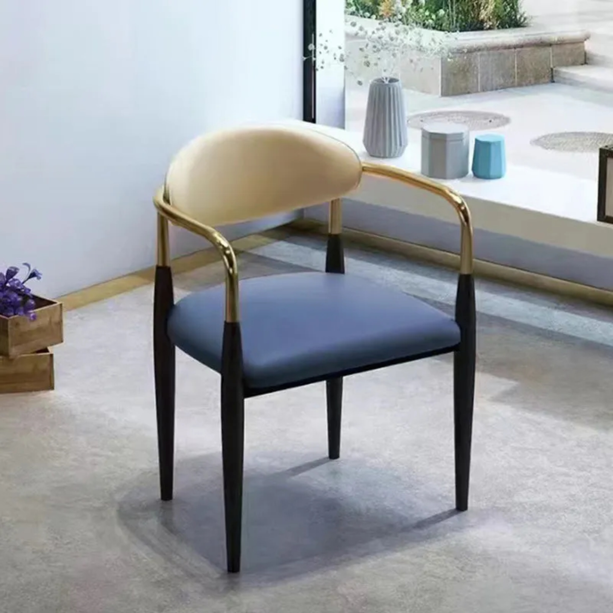 Luxury curved upholstered gray metal dining chairs & benches — Gray Seat & White Backrest