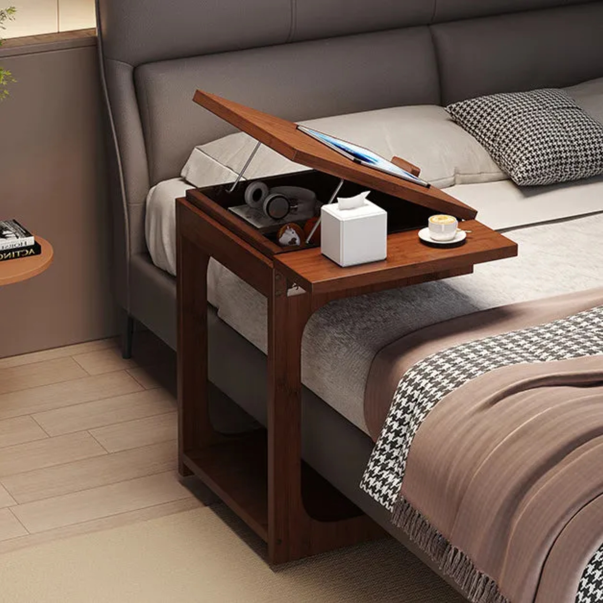 Traditional 2-tier c-shaped end & side tables in bamboo