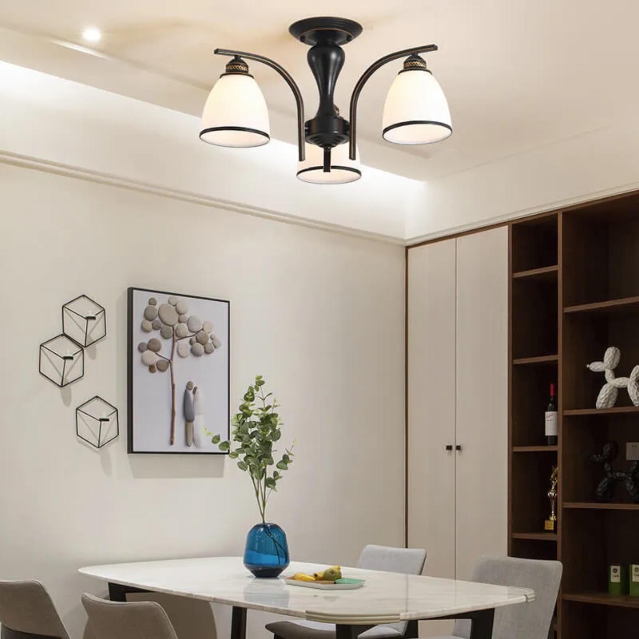 Modern semi-flush shade semi-flush mount light in glass — 3-Light / 110V-120V (US/CA)