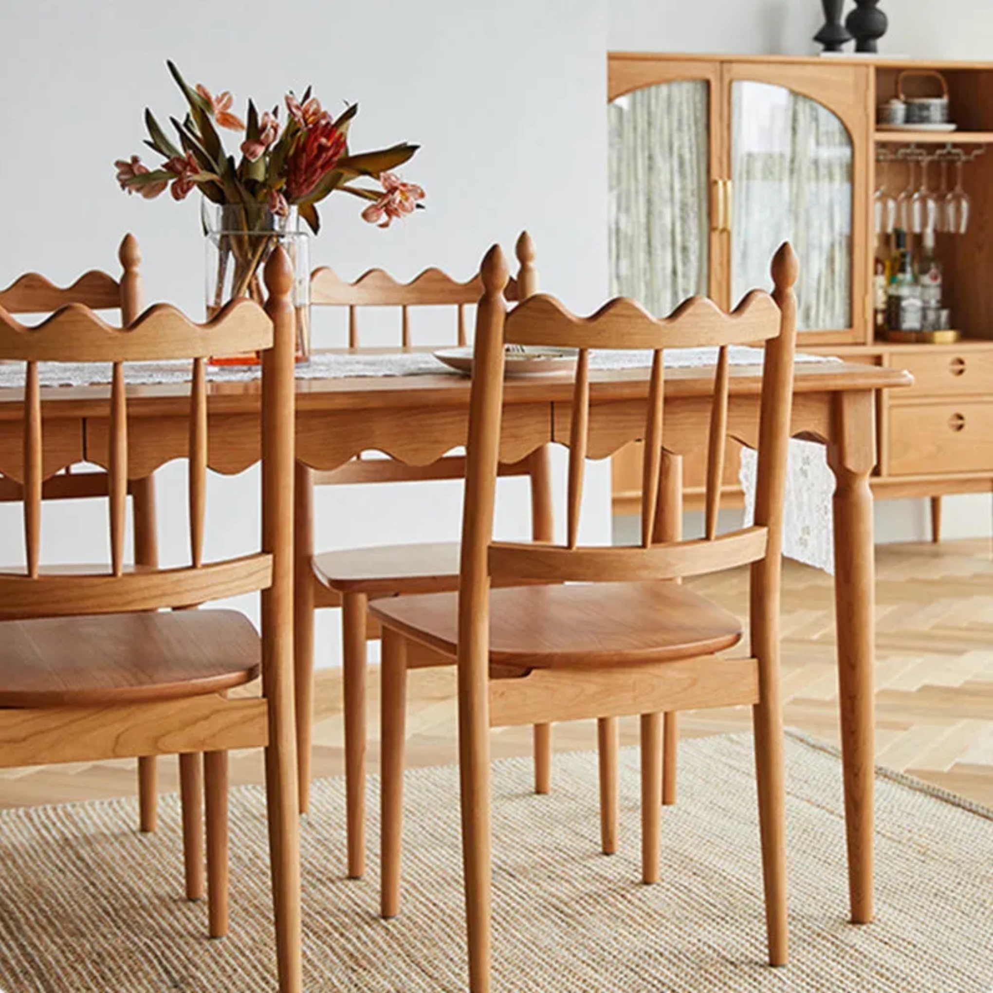 Waveform cherry wood dining chairs & benches for dining room