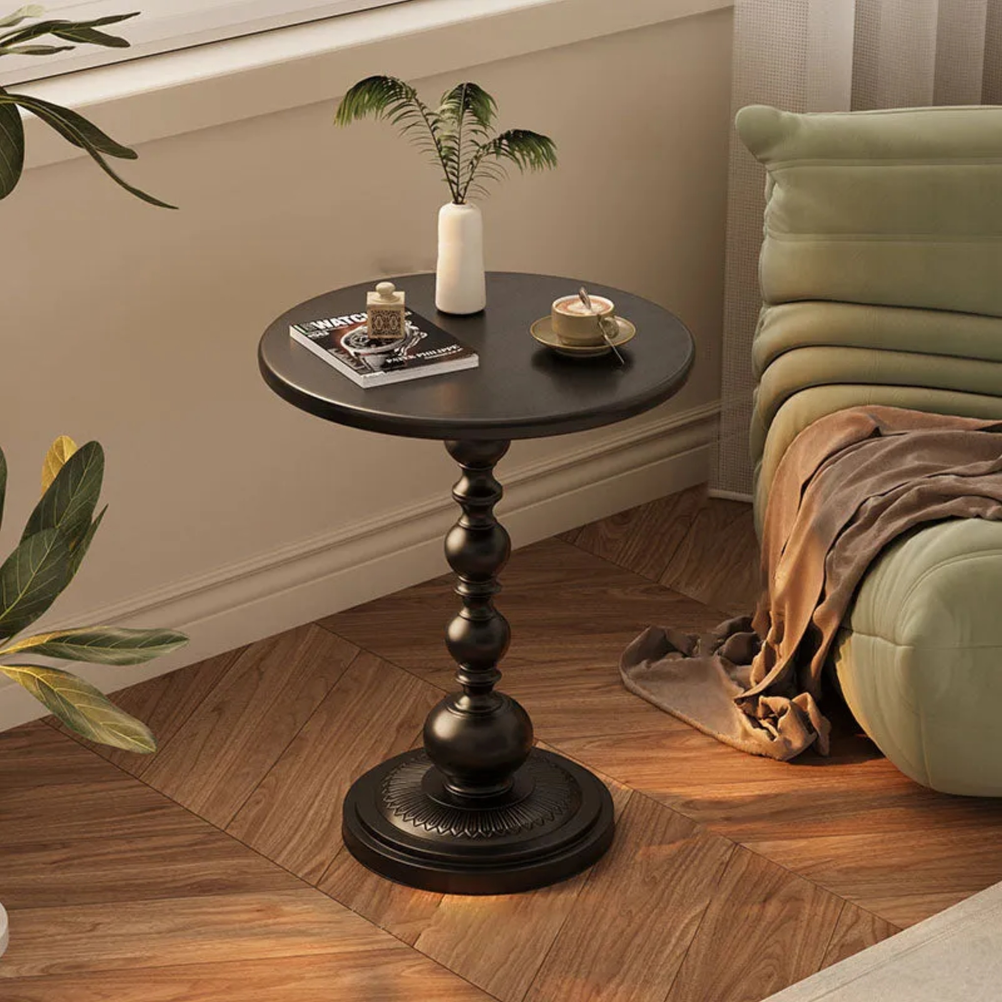 Lighom end cylinder iron end & side tables for living room — 20.47" H x 14.96" Dia x 14.96" L / Black