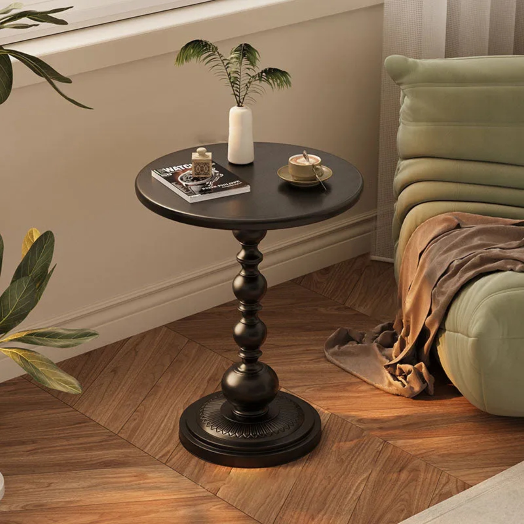 Lighom end cylinder iron end & side tables for living room — 20.47" H x 14.96" Dia x 14.96" L / Black