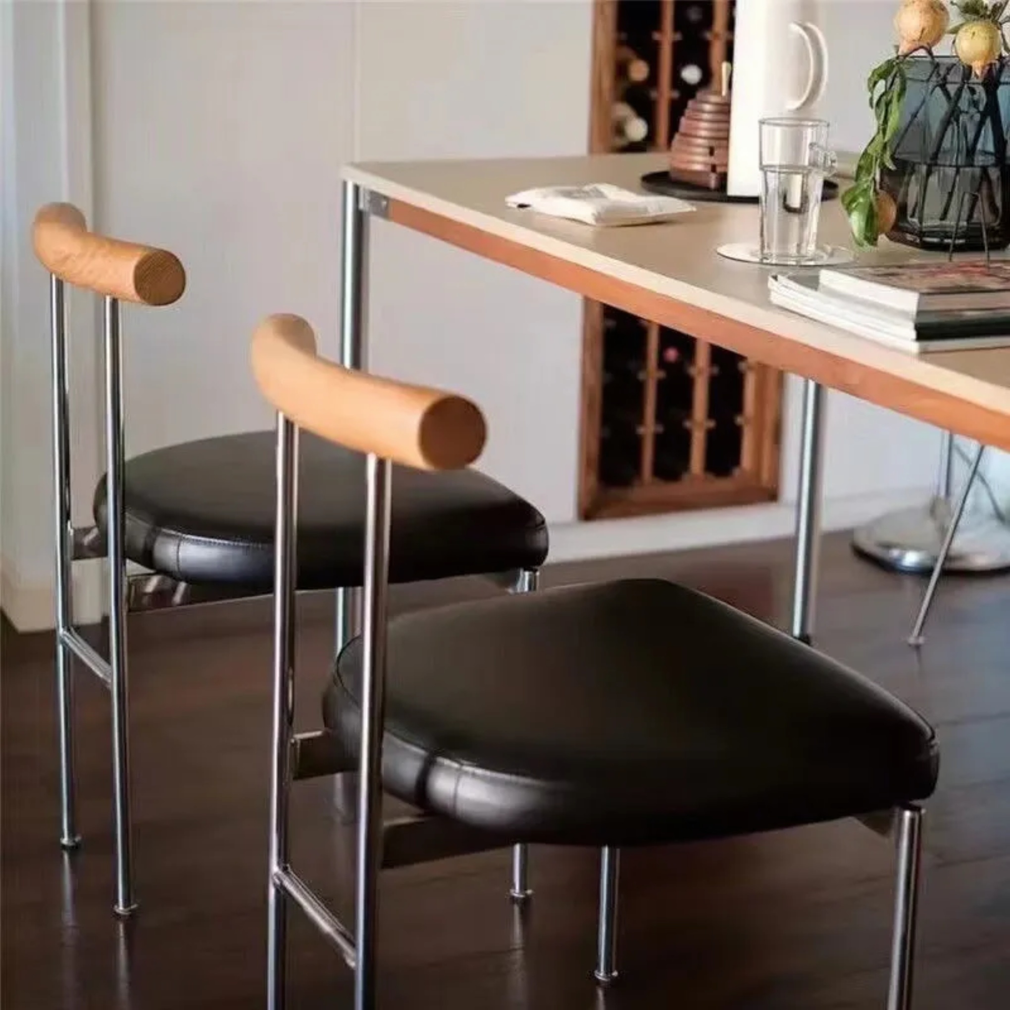 Traditional solid curved black dining chairs & benches