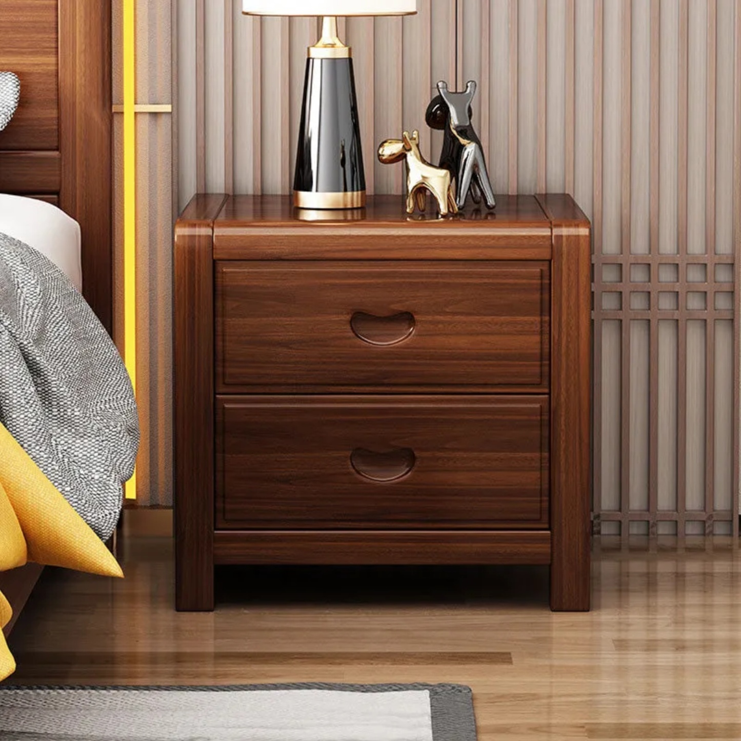 Traditional end 2-drawer walnut wood footstools