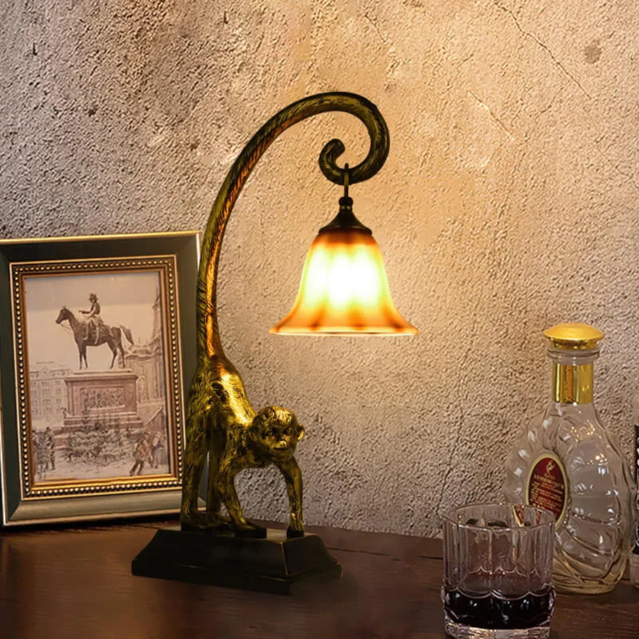 Brass resin monkey cone table lamps - creative — Left / 110V-120V (US/CA)