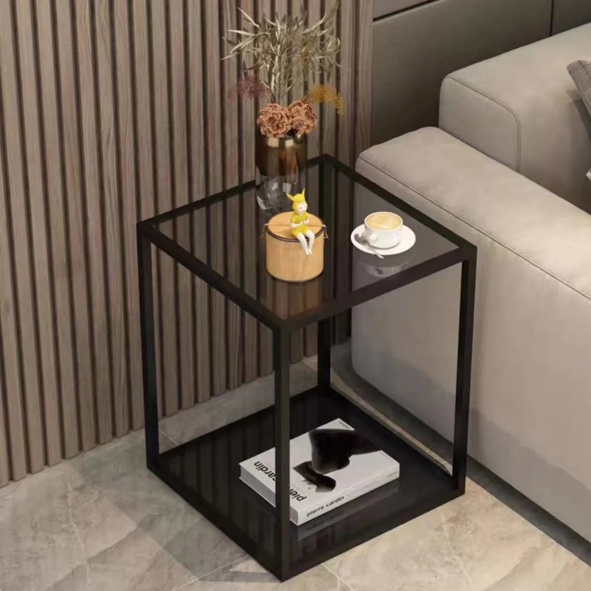Traditional tempered end gray end & side tables, Lighom — Variant A