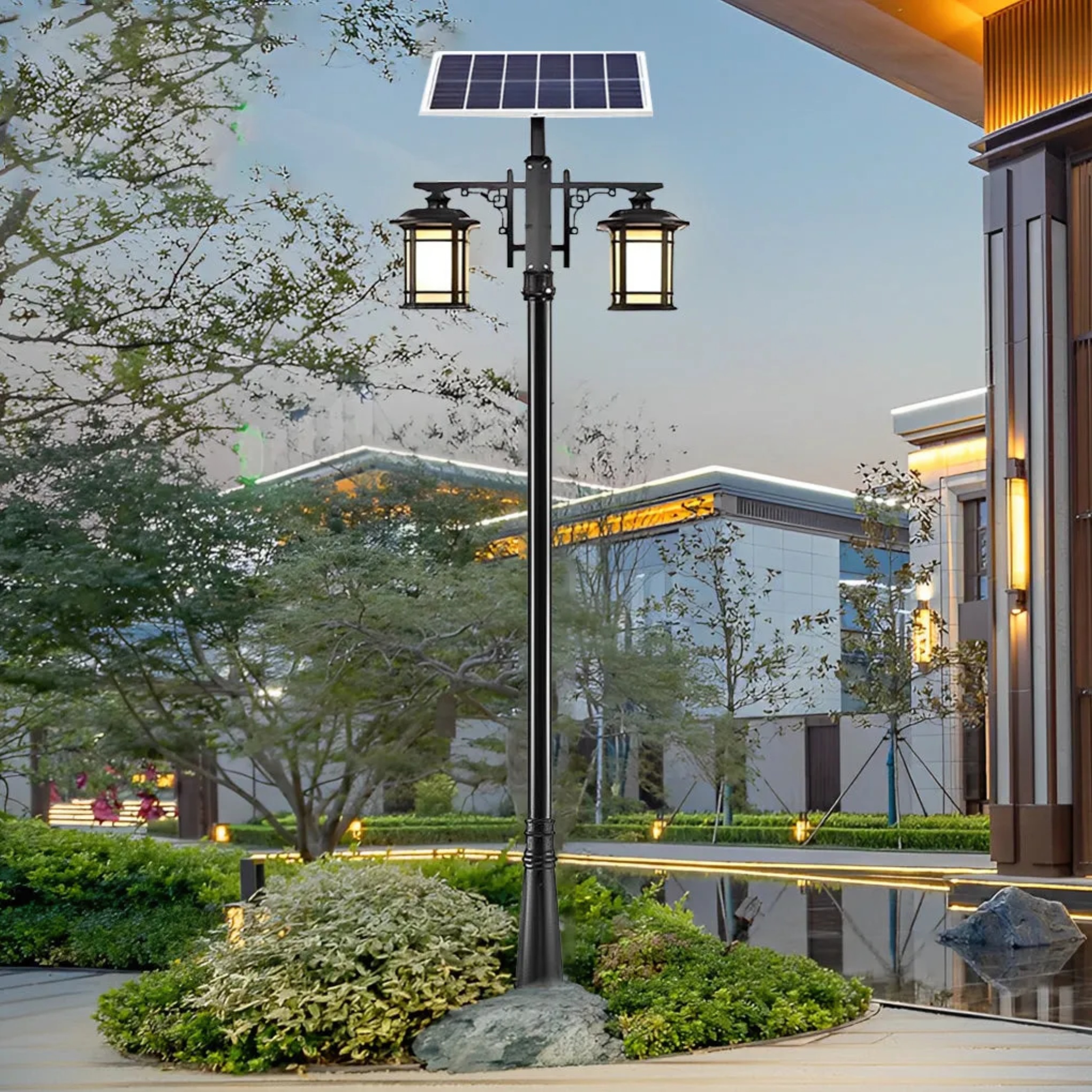 Black industrial three-step pole street lighting