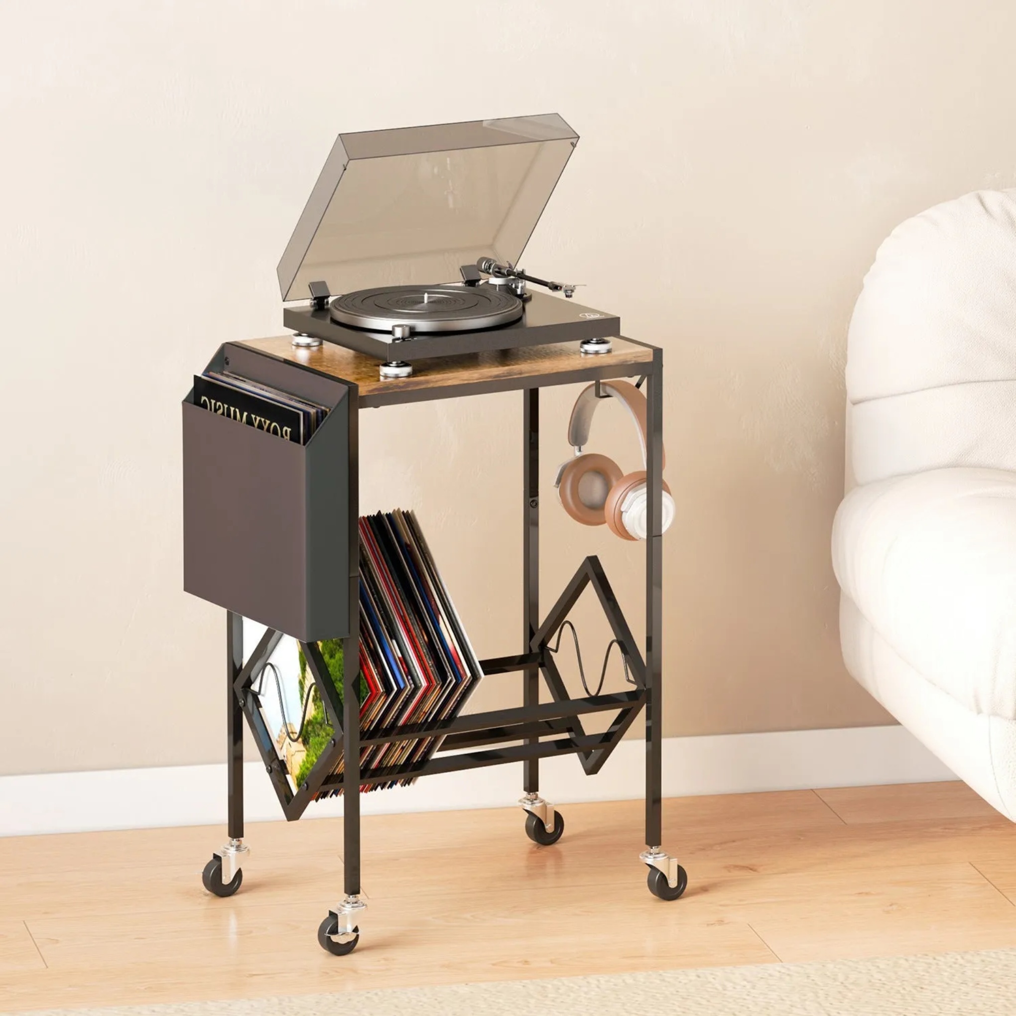 Traditional rectangular 2-tier wood steel end & side tables, Lighom
