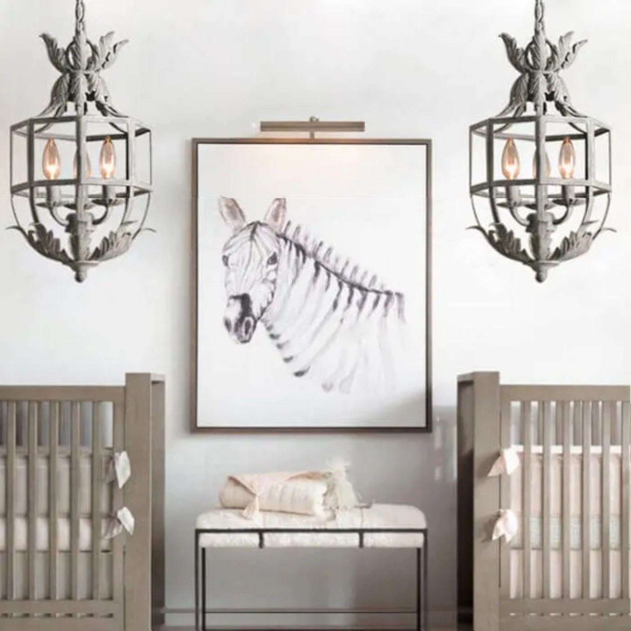 Vintage lantern wrought white chandeliers, Lighom — 110V-120V (US/CA