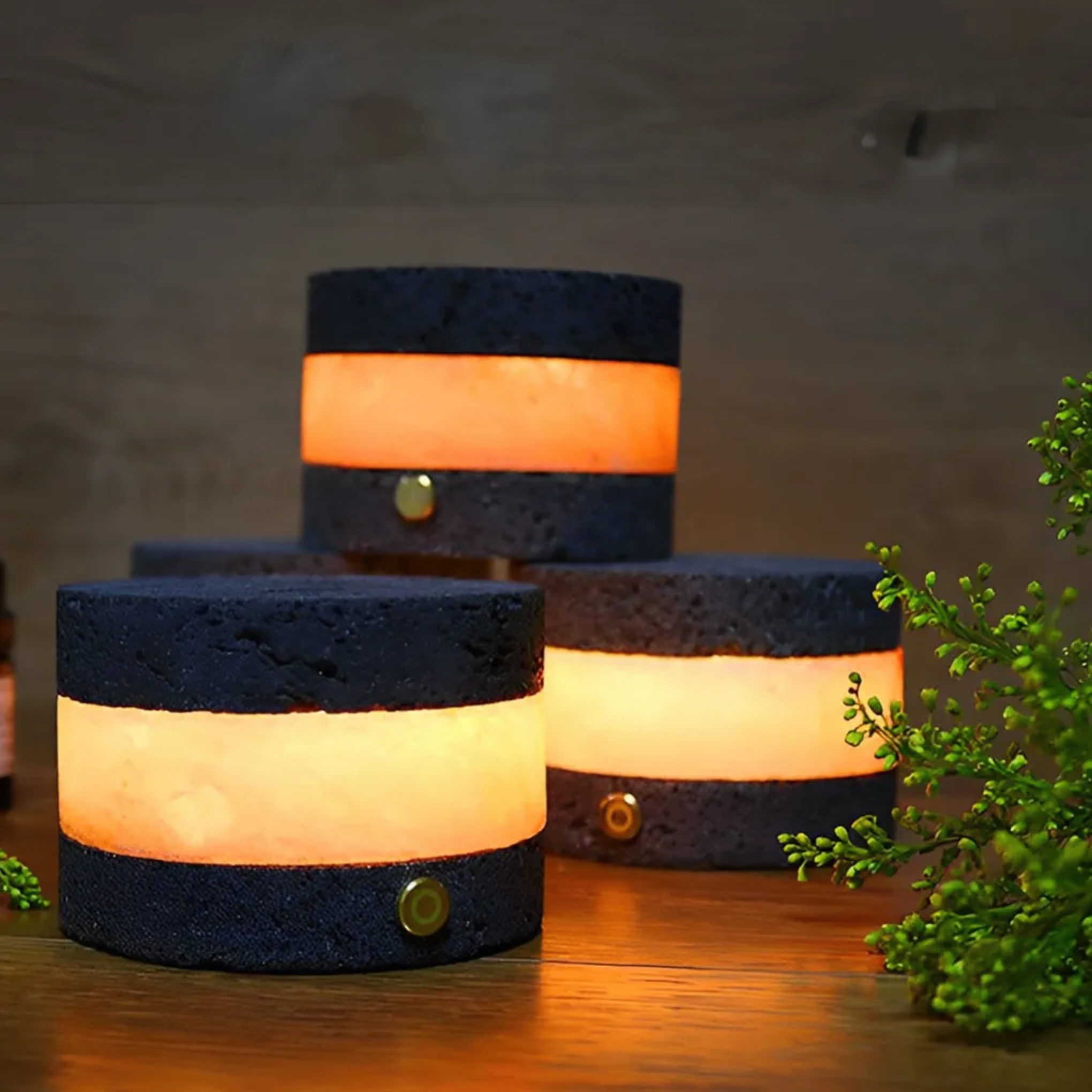 Modern mini cordless table lamps in stone — 3" H x 4" Dia