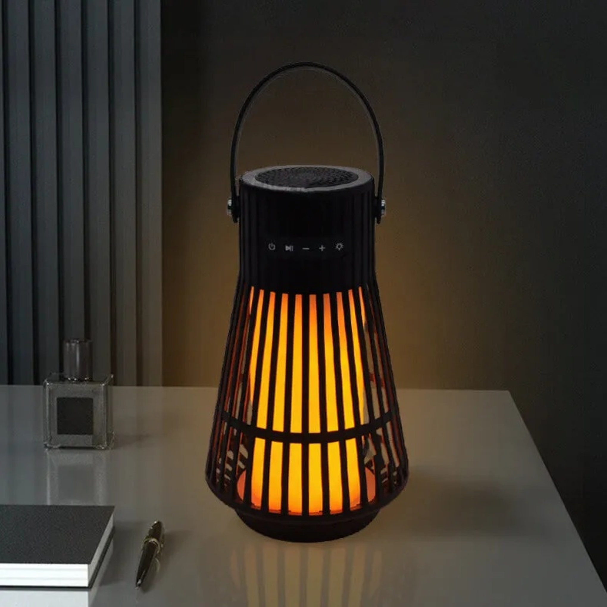 Lighom modern hollow speaker black outdoor lanterns & lamps in metal — 110V-120V (US/CA)