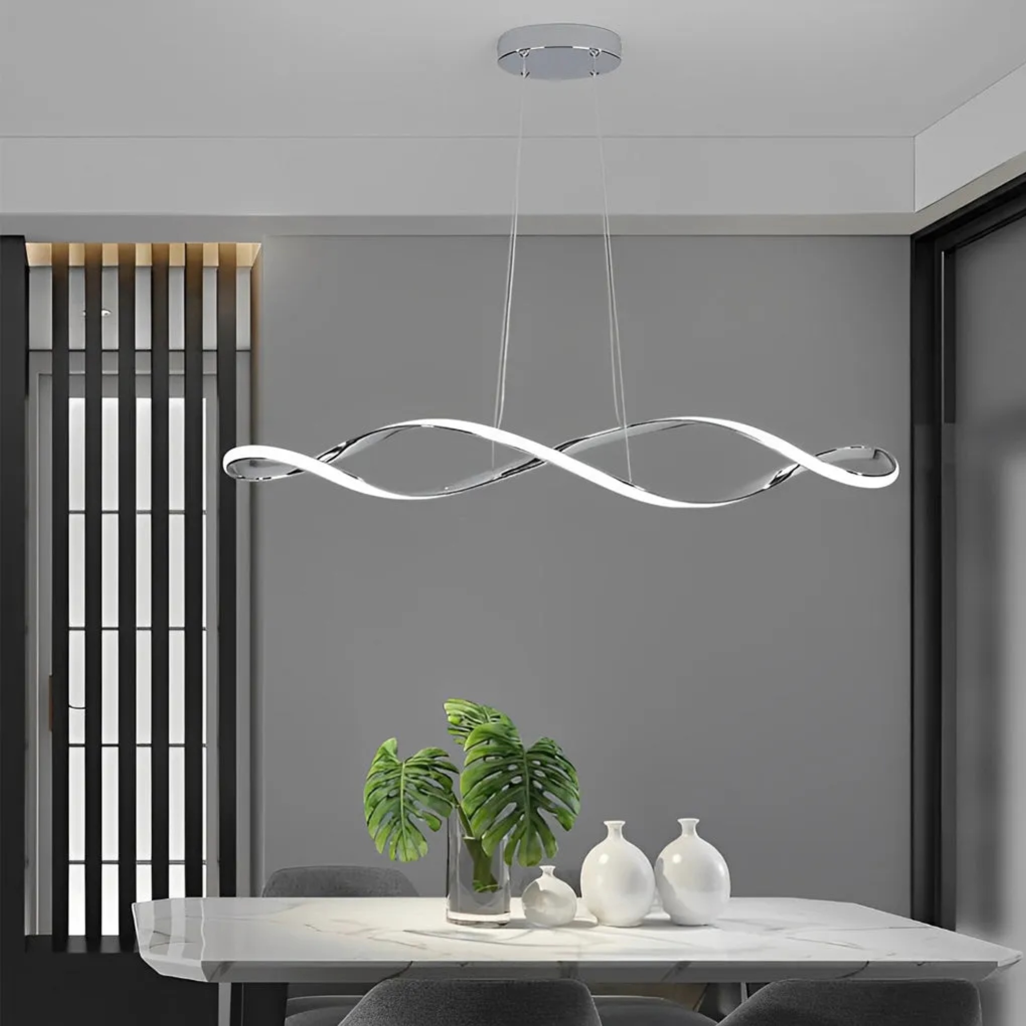 Modern wave gray pendant lighting, Lighom — Matte Black