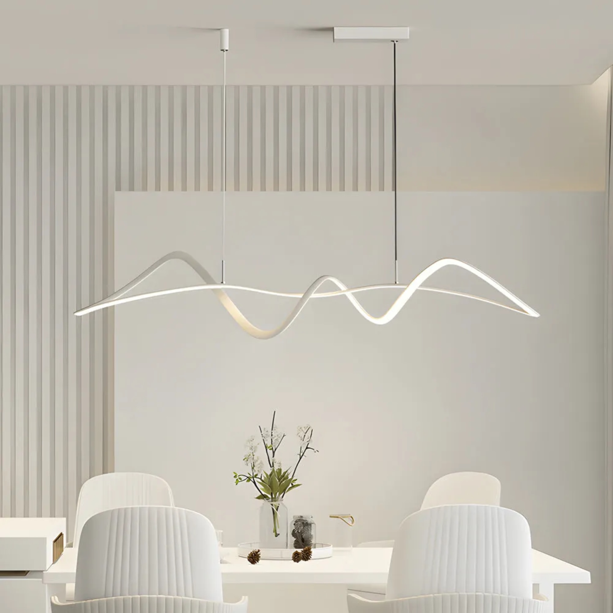 White modern line wave pendant lighting — 39.4" / Cool White (6000K)