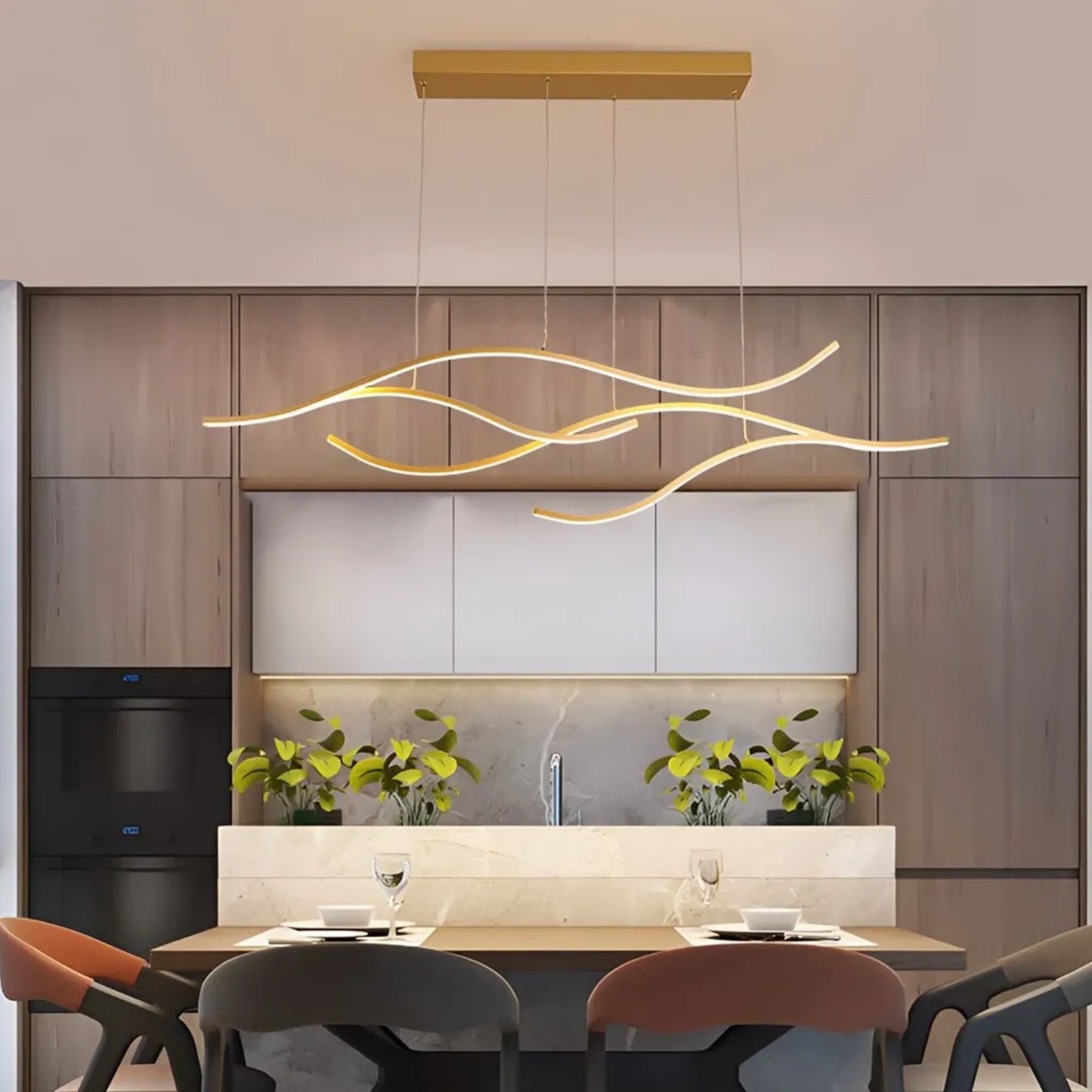 Modern branch wave synthetic pendant lighting — 39" L / Warm White (3000K) / Matte Black