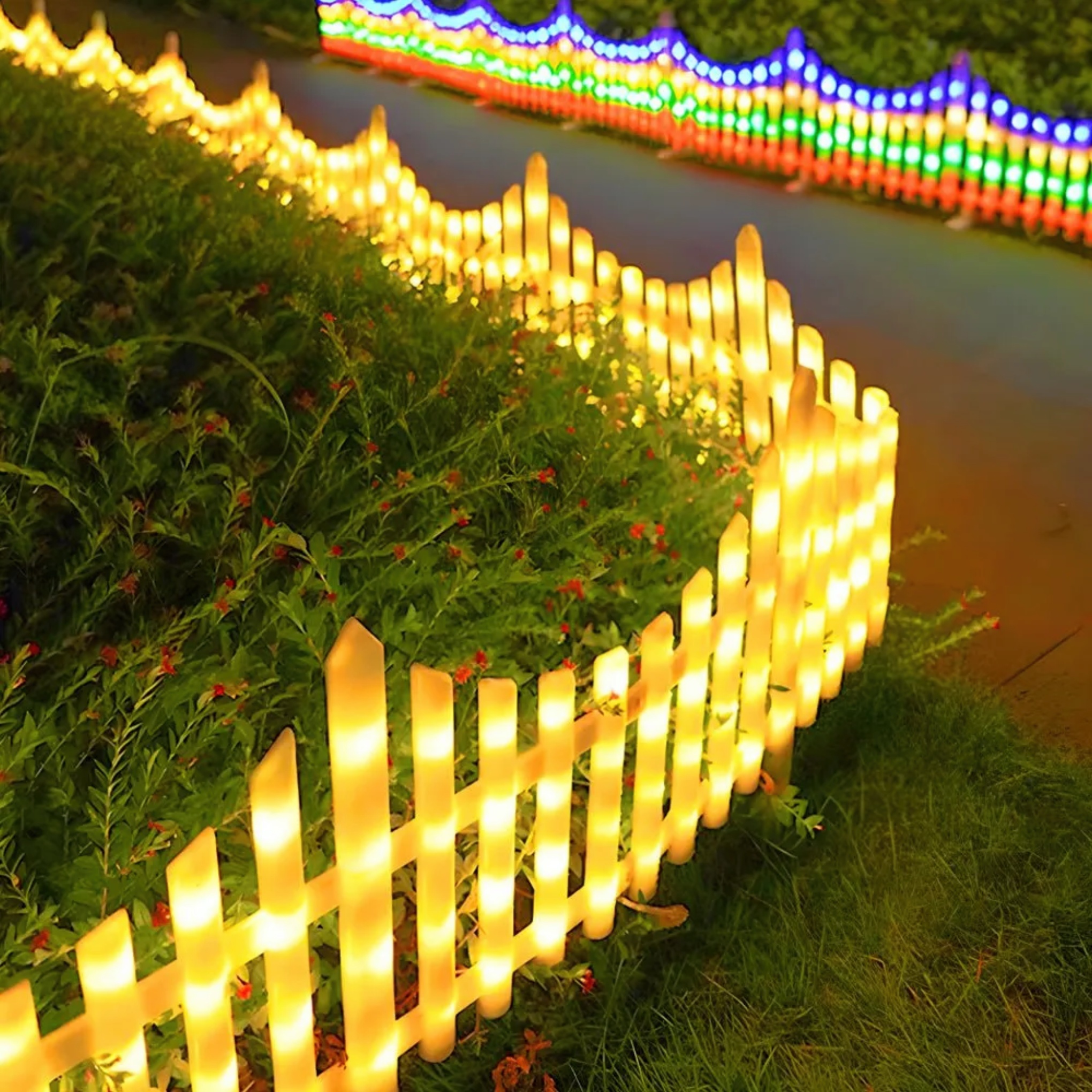 Modern wave fence string lights in metal — Warm White (3000K) / Solar