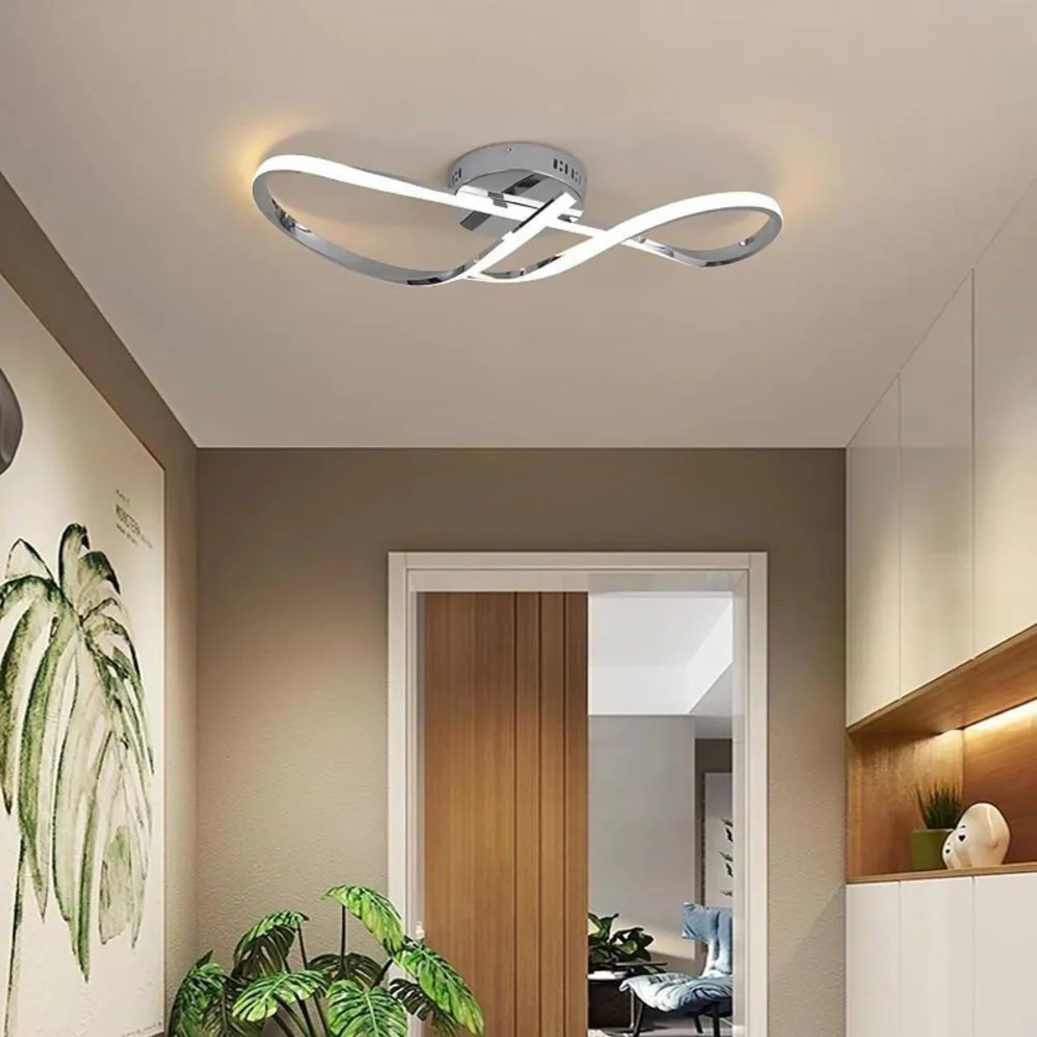Lighom modern semi-flush linear gray semi-flush mount light in synthetic — Warm White (3000K) / Polished Chrome