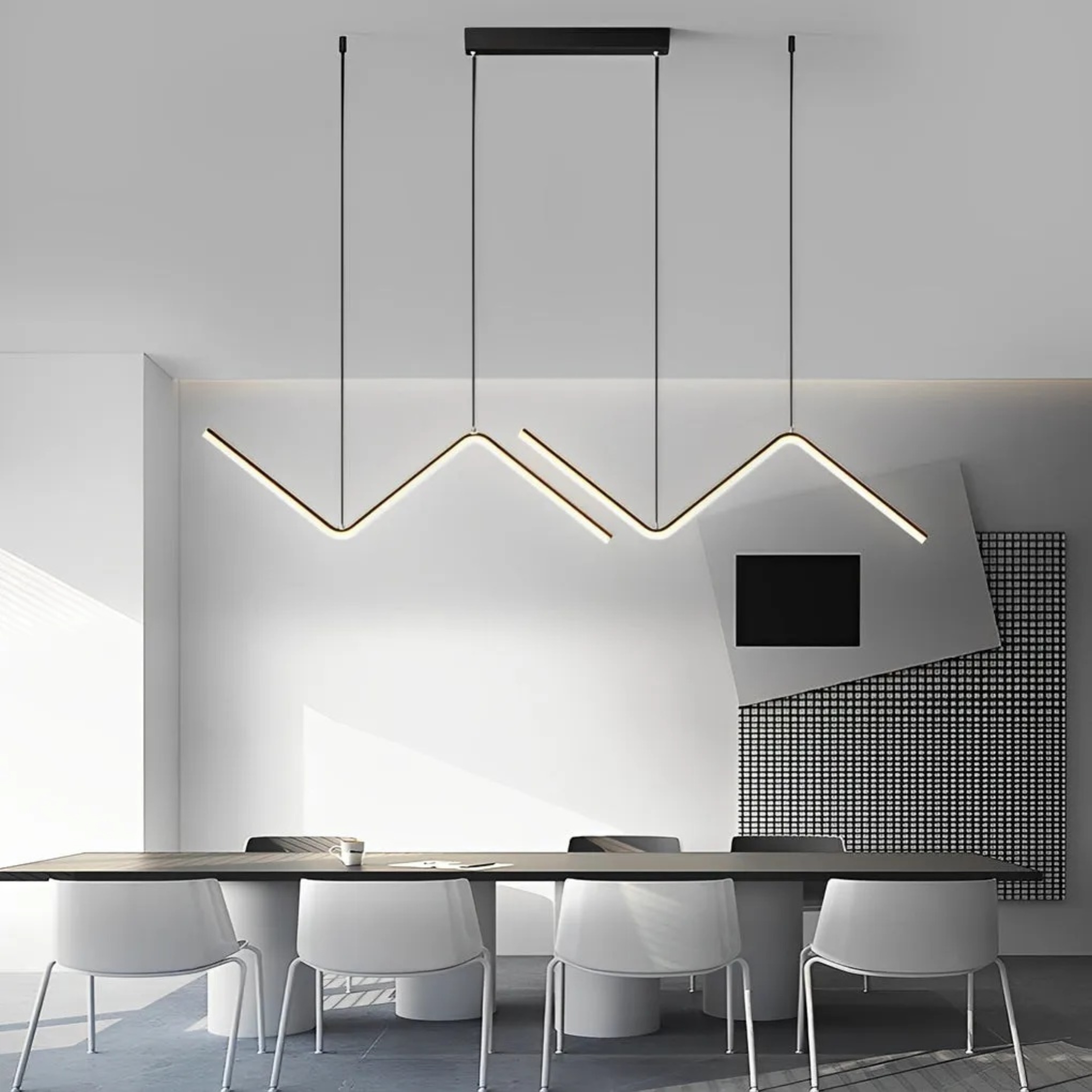 Modern linear wavy black pendant lighting, Lighom — Cool White (6000K) / Matte Black