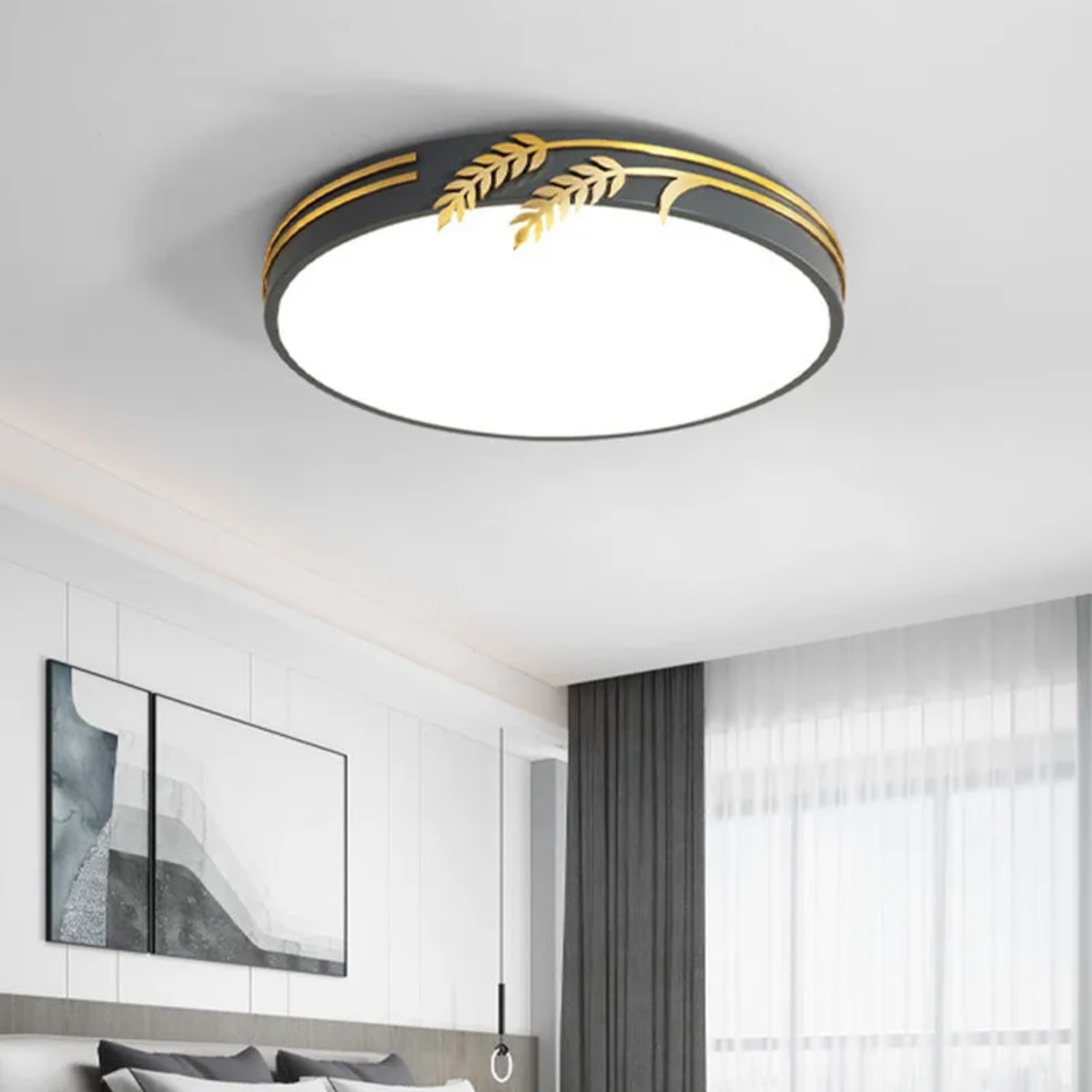 Lighom minimalist ear wheat acrylic flush mount lighting — Matte Black / 110V-120V (US/CA)