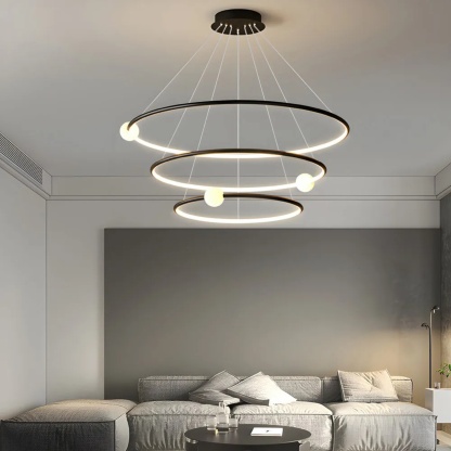 White synthetic circular ring chandeliers - minimalist — 3-Color Changeable