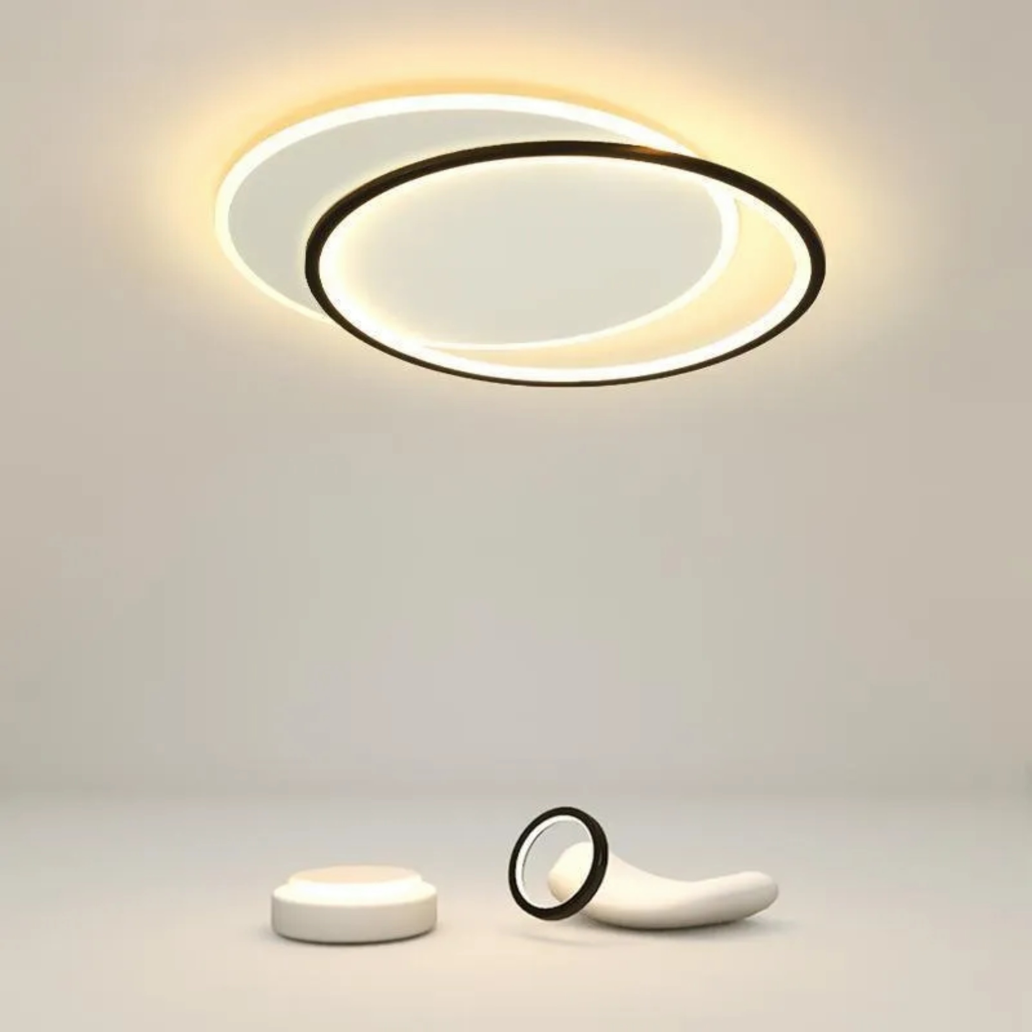 Lighom modern overlapped round black flush mount lighting — 16" L x 13" W / Cool White (6000K)