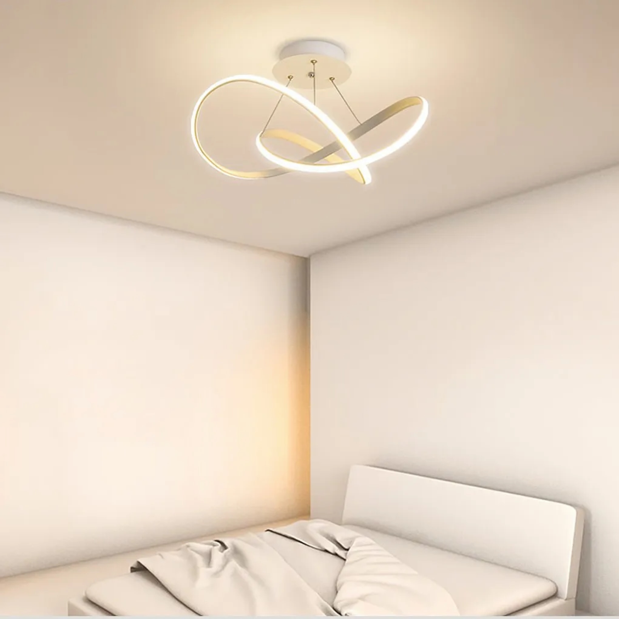 Cord ribbon white semi-flush mount light in synthetic — 20" Diameter / Cool White (6000K)