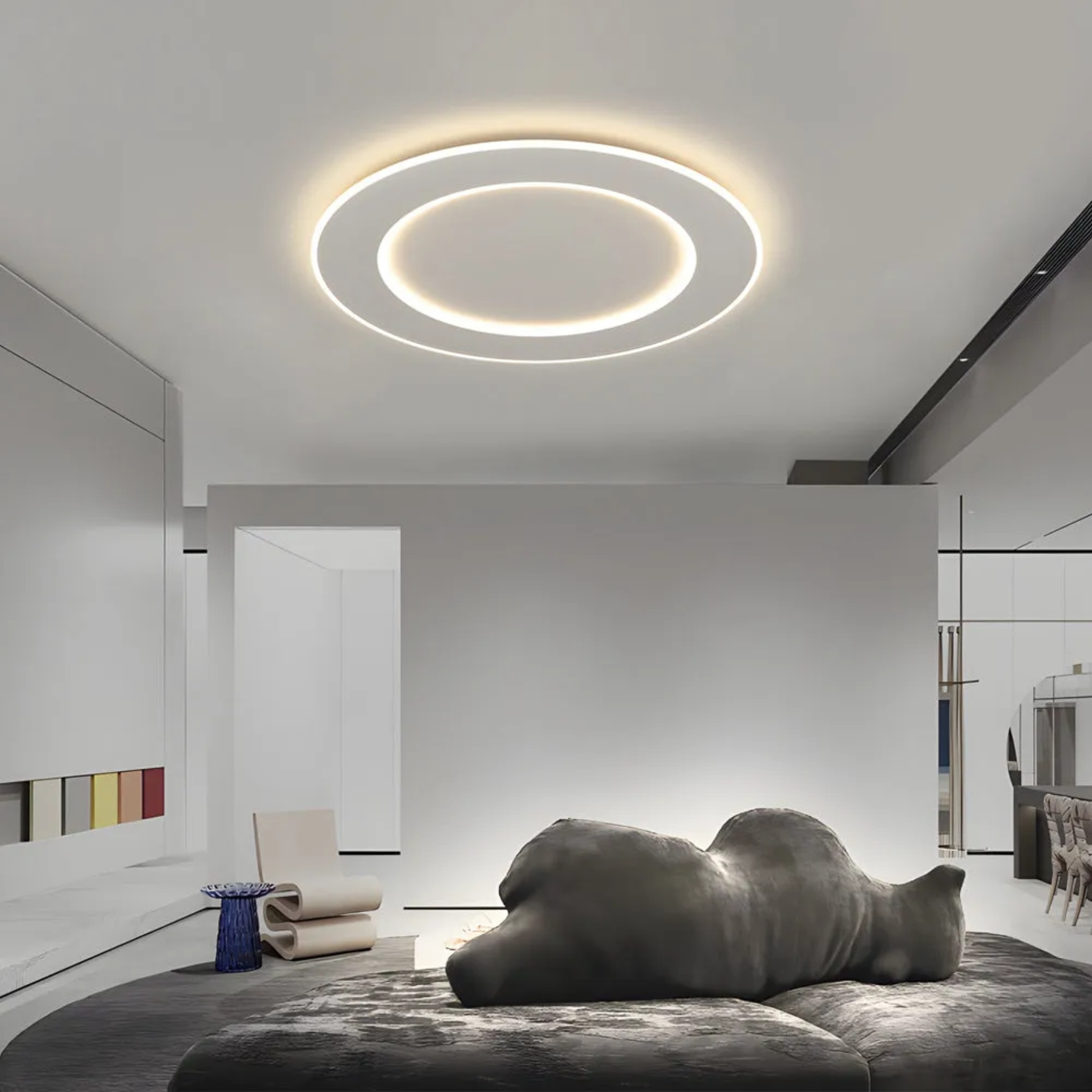 White modern circle flush mount lighting — 15.7"