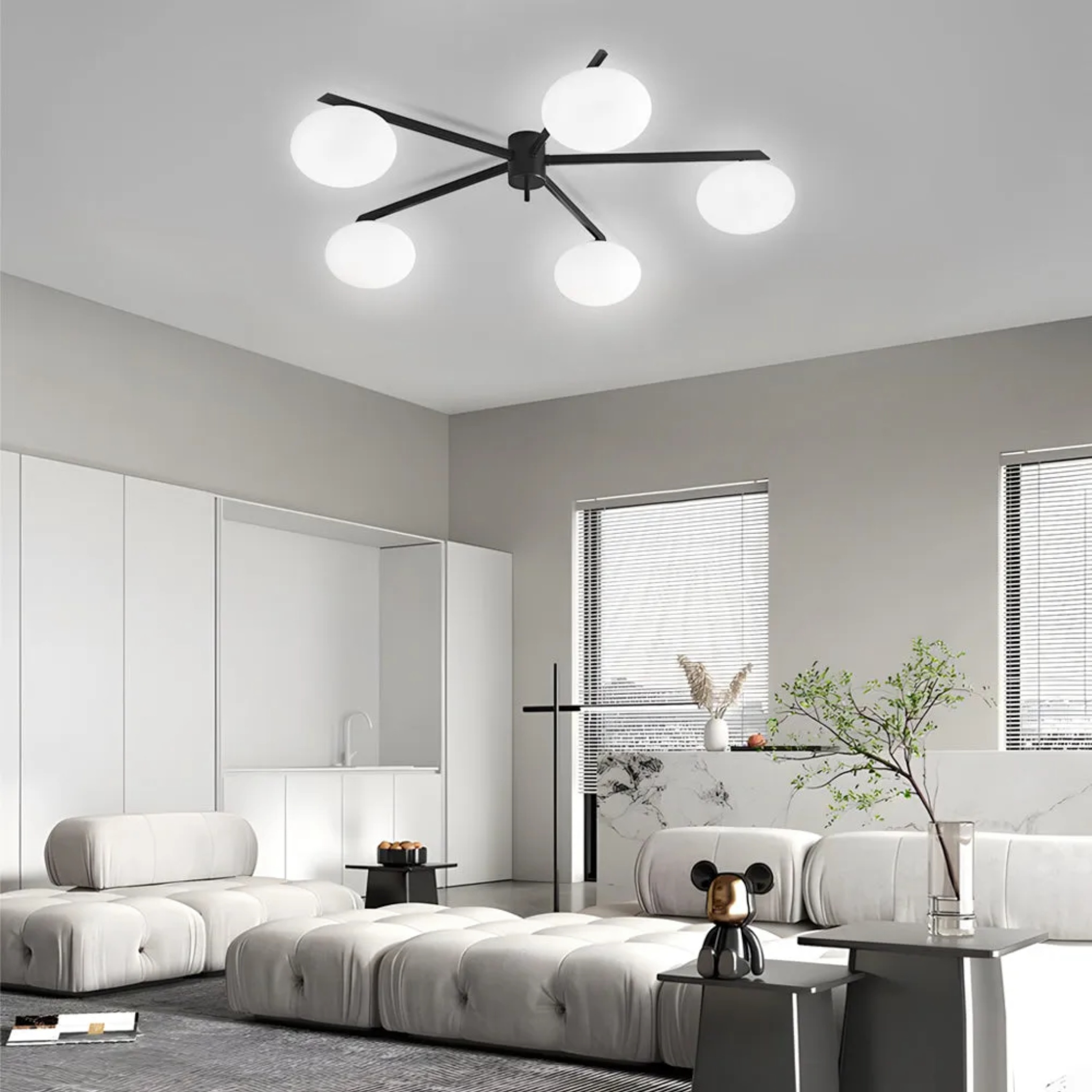 Lighom semi-flush bubble glass semi-flush mount light for office or study — Warm White (3000K) / 3-Light