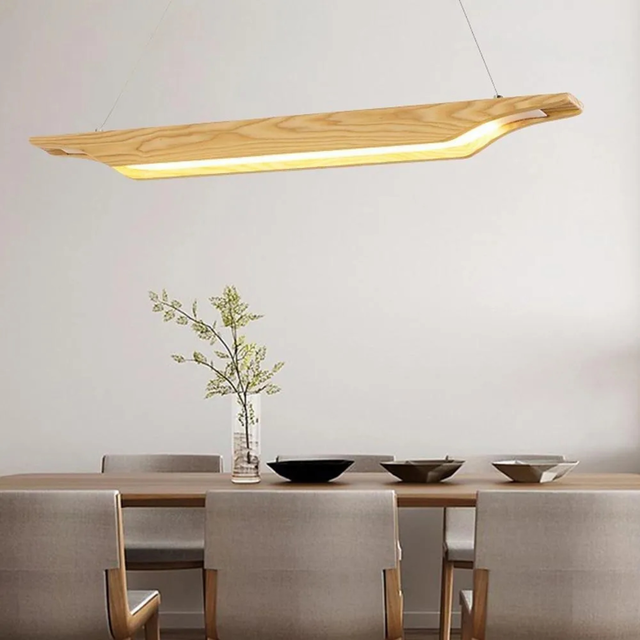 Modern island design pendant lighting in wood — 26" / Warm White (3000K)