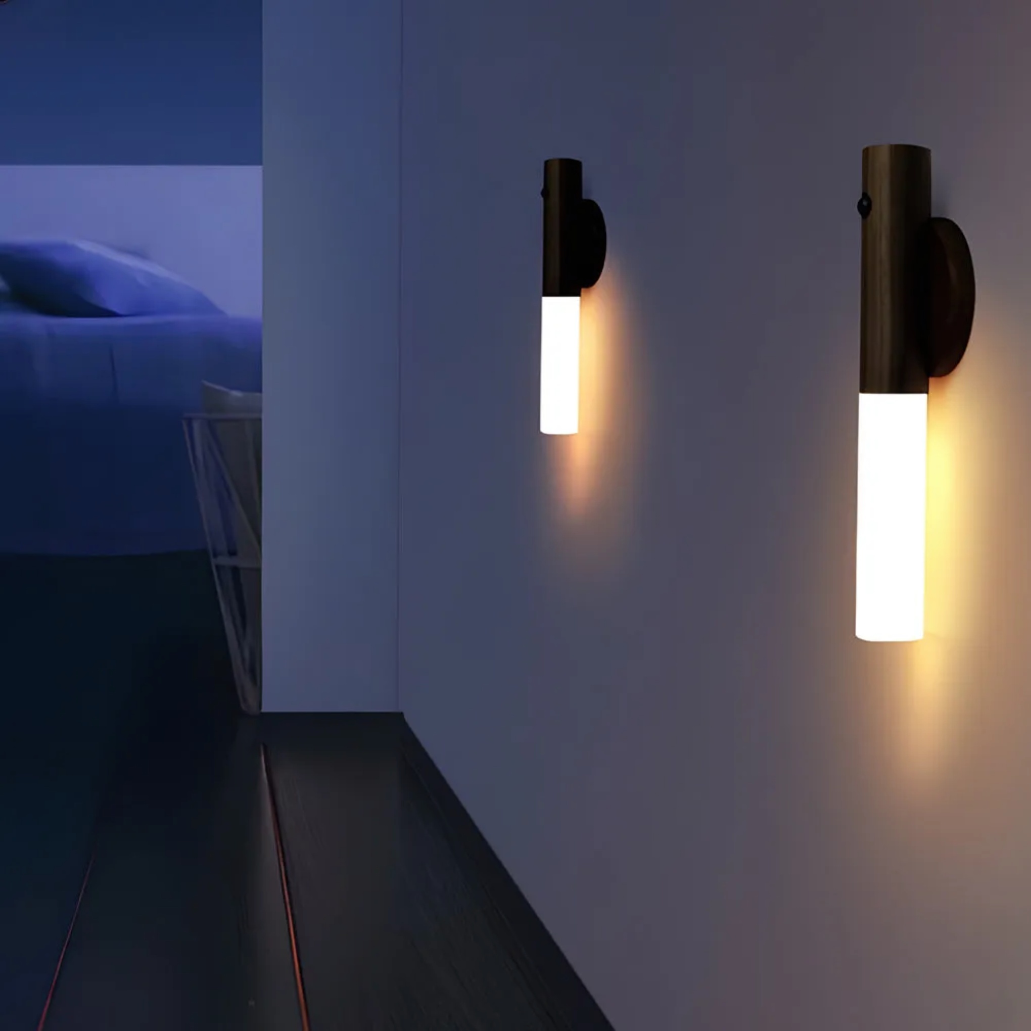 Lighom modern stick sensor brown wall sconces — Ash Wood