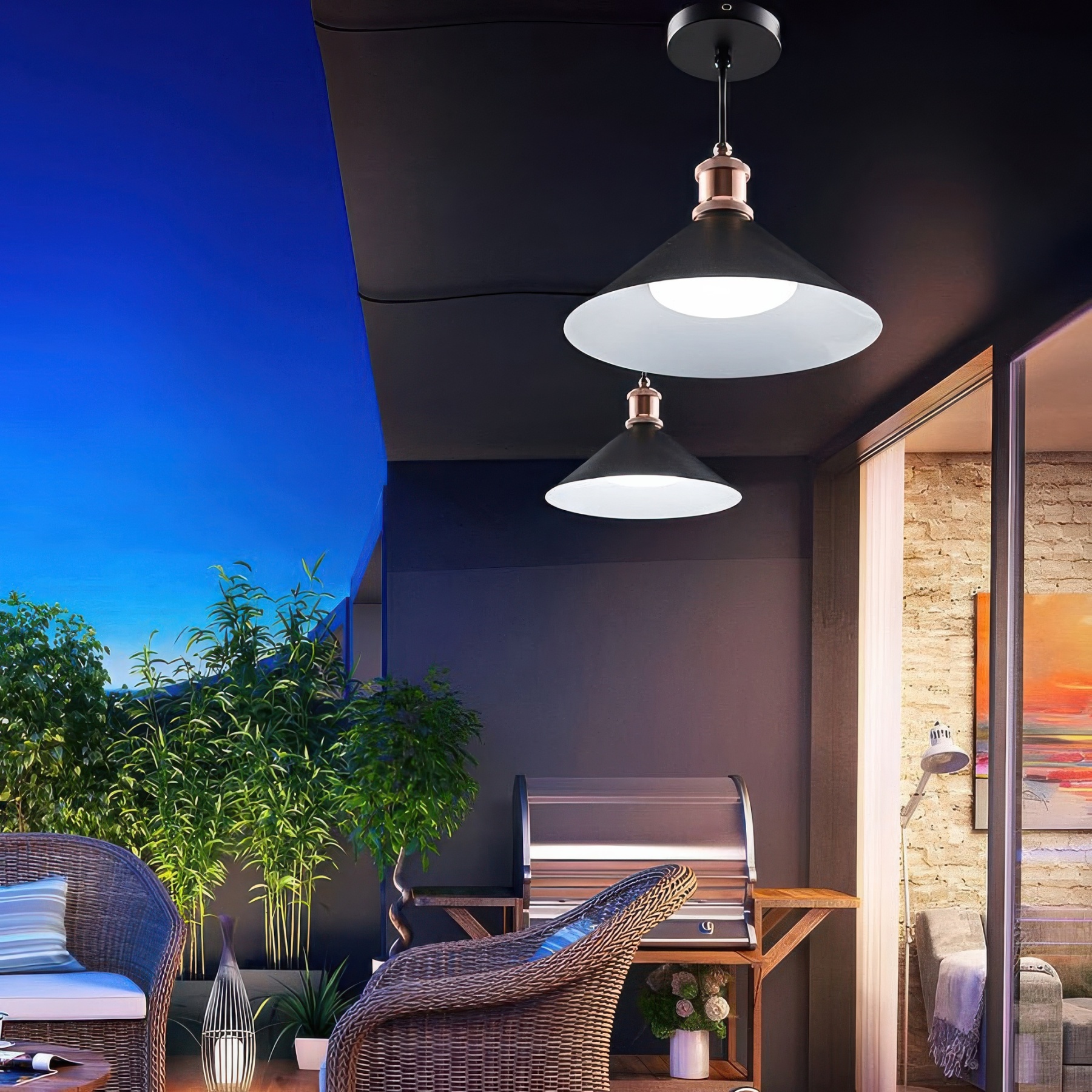 Conical Solar LED Hanging Garden Pendant Light