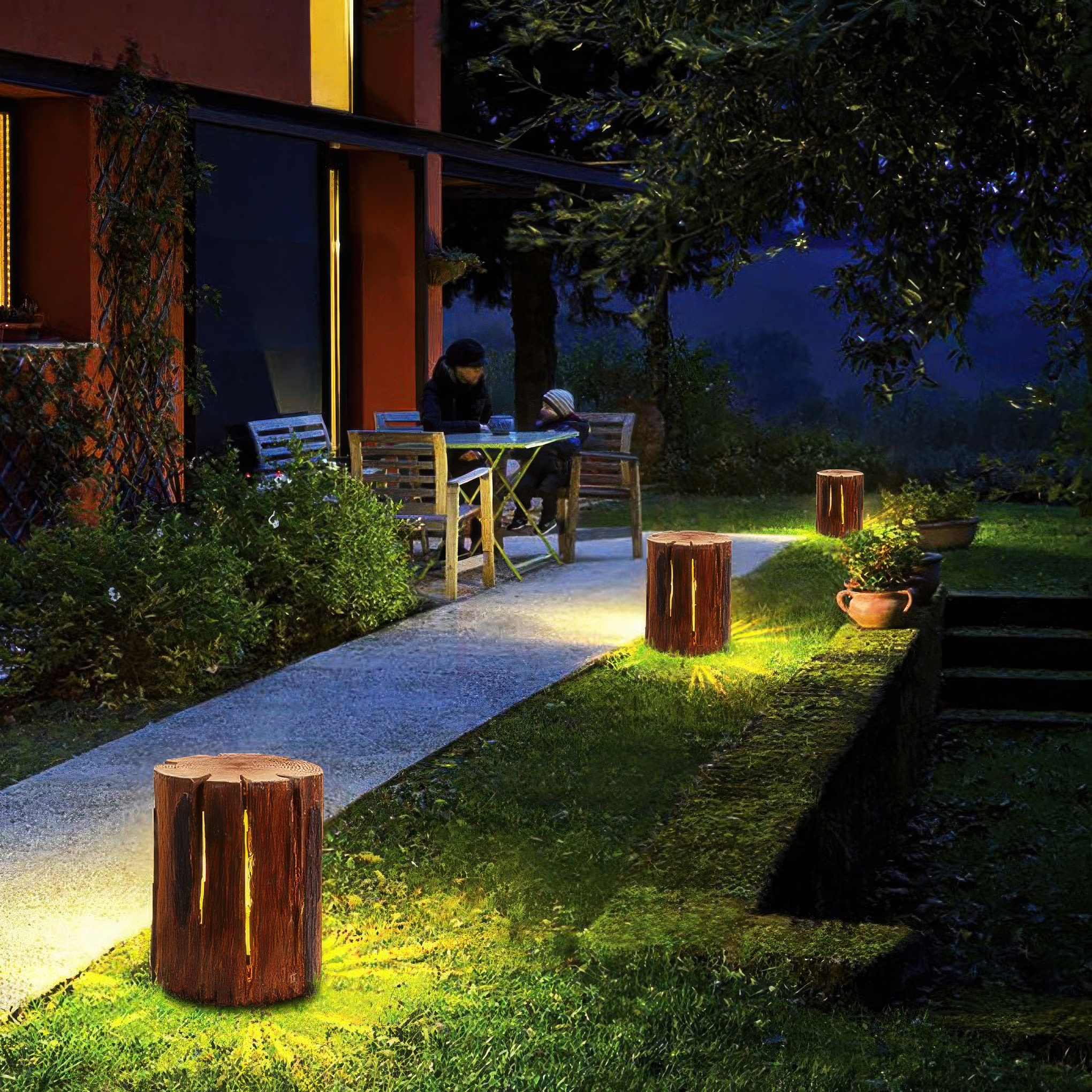 Rustic tree rust wood landscape lighting, Lighom — 8"X10" / Set of 2
