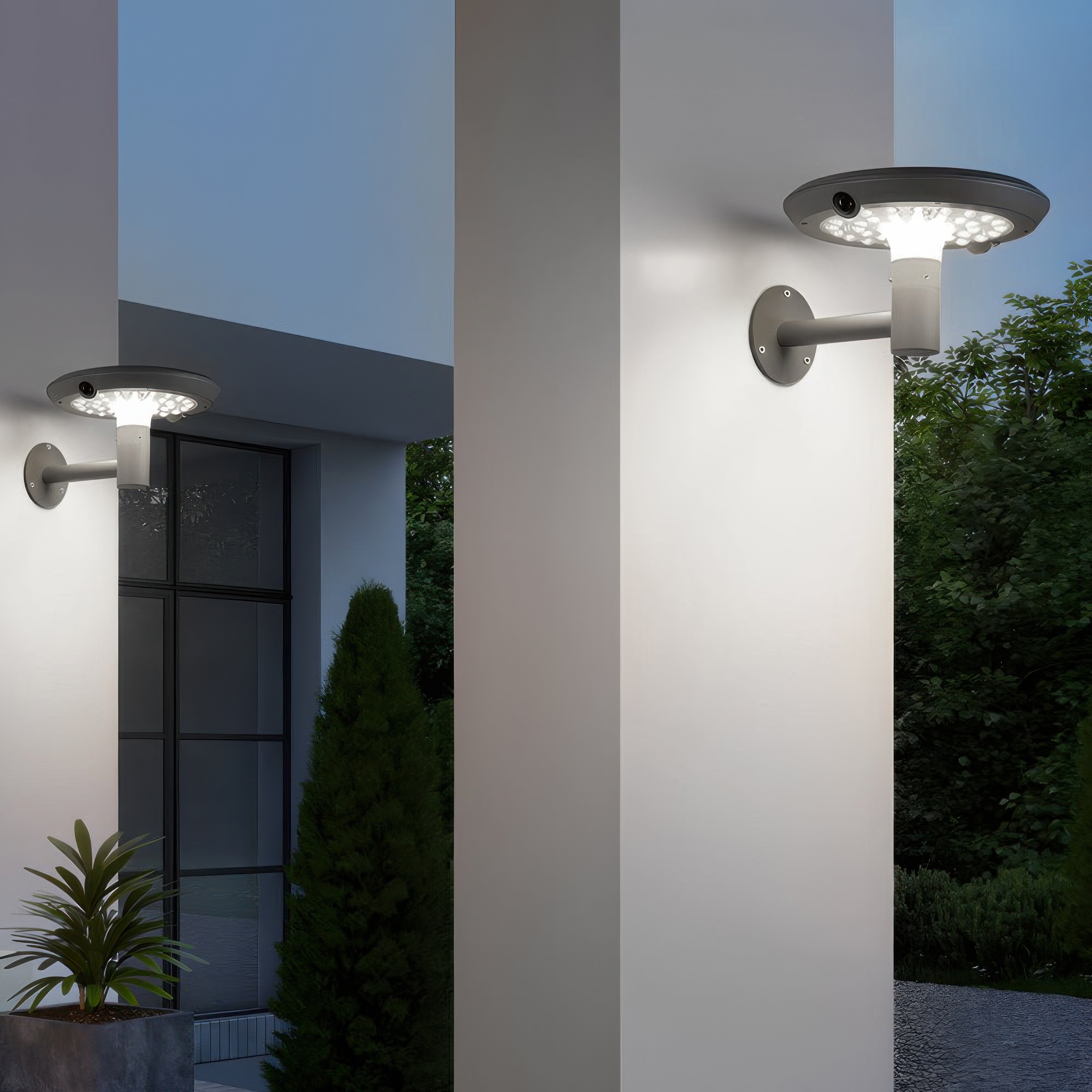 Modern motion sensor gray outdoor wall lighting — Warm White (3000K)
