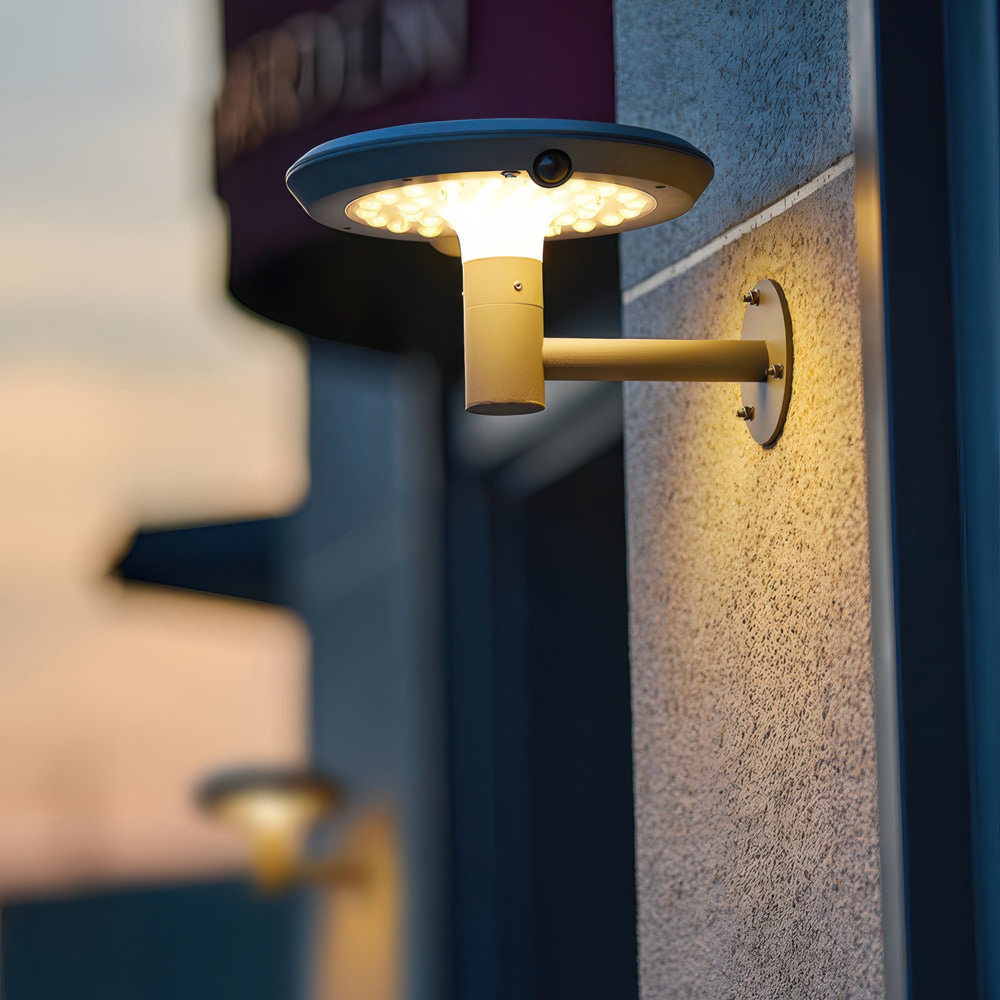 Modern round sensor gray outdoor wall lighting in synthetic — Cool White (6000K)