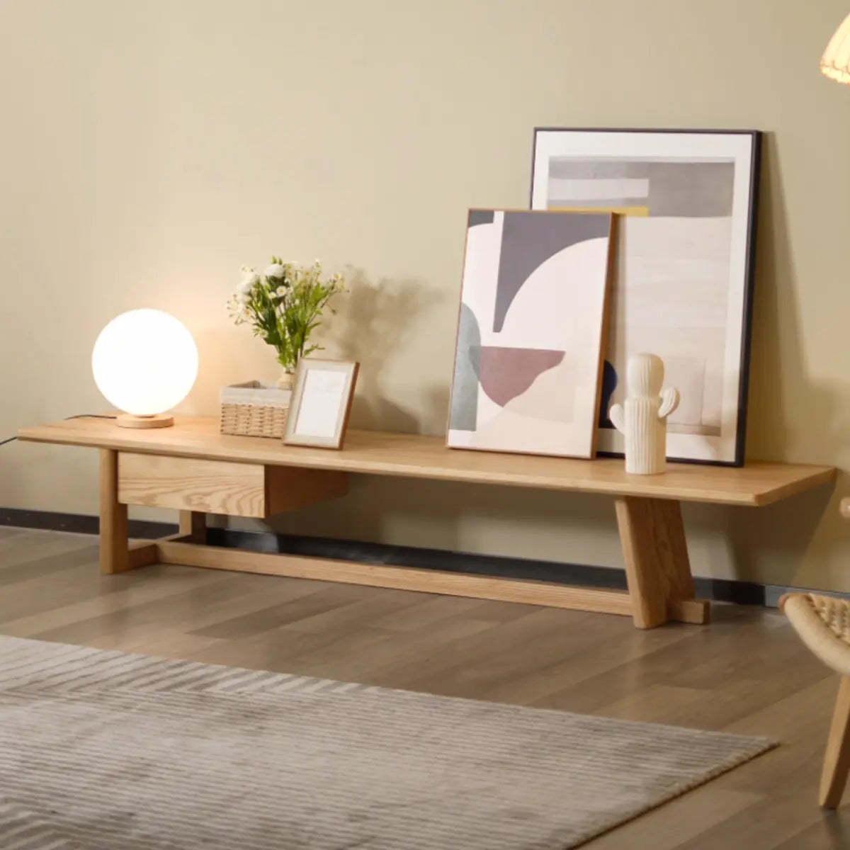 Light Ash Wood Open Shelving TV Stand