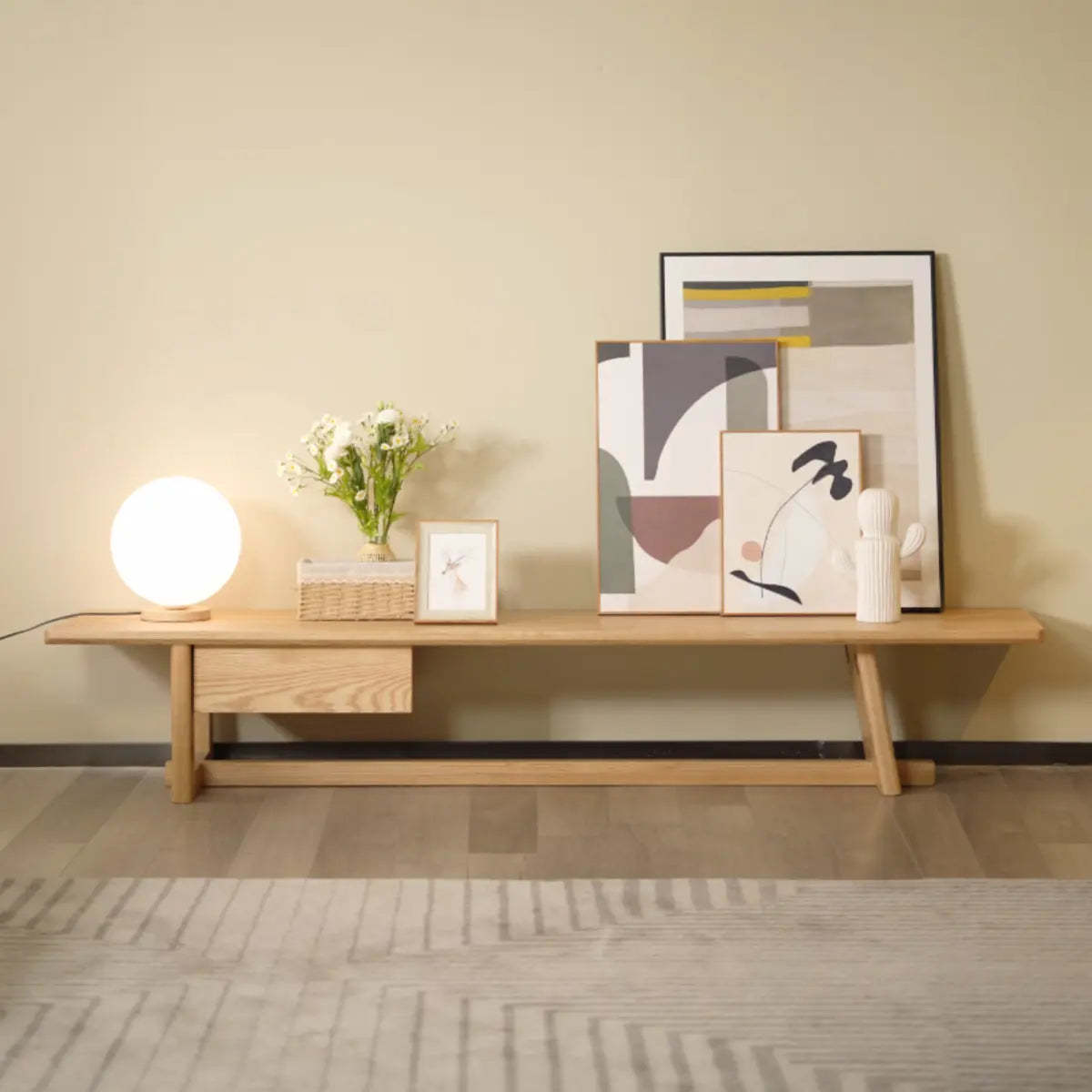 Light Ash Wood Open Shelving TV Stand