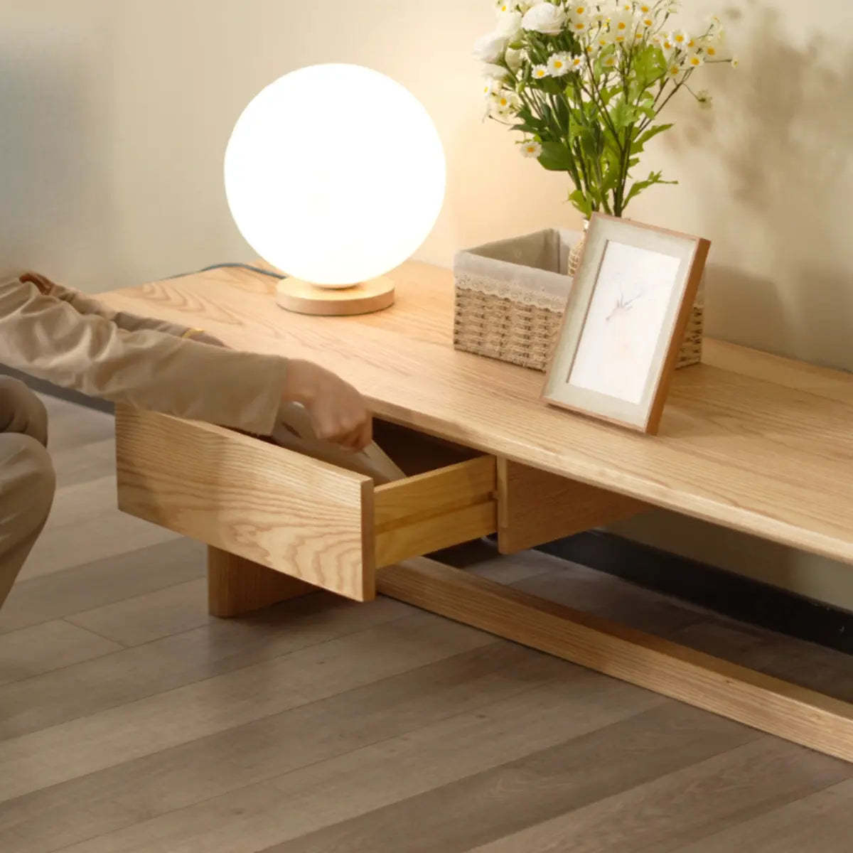 Light Ash Wood Open Shelving TV Stand