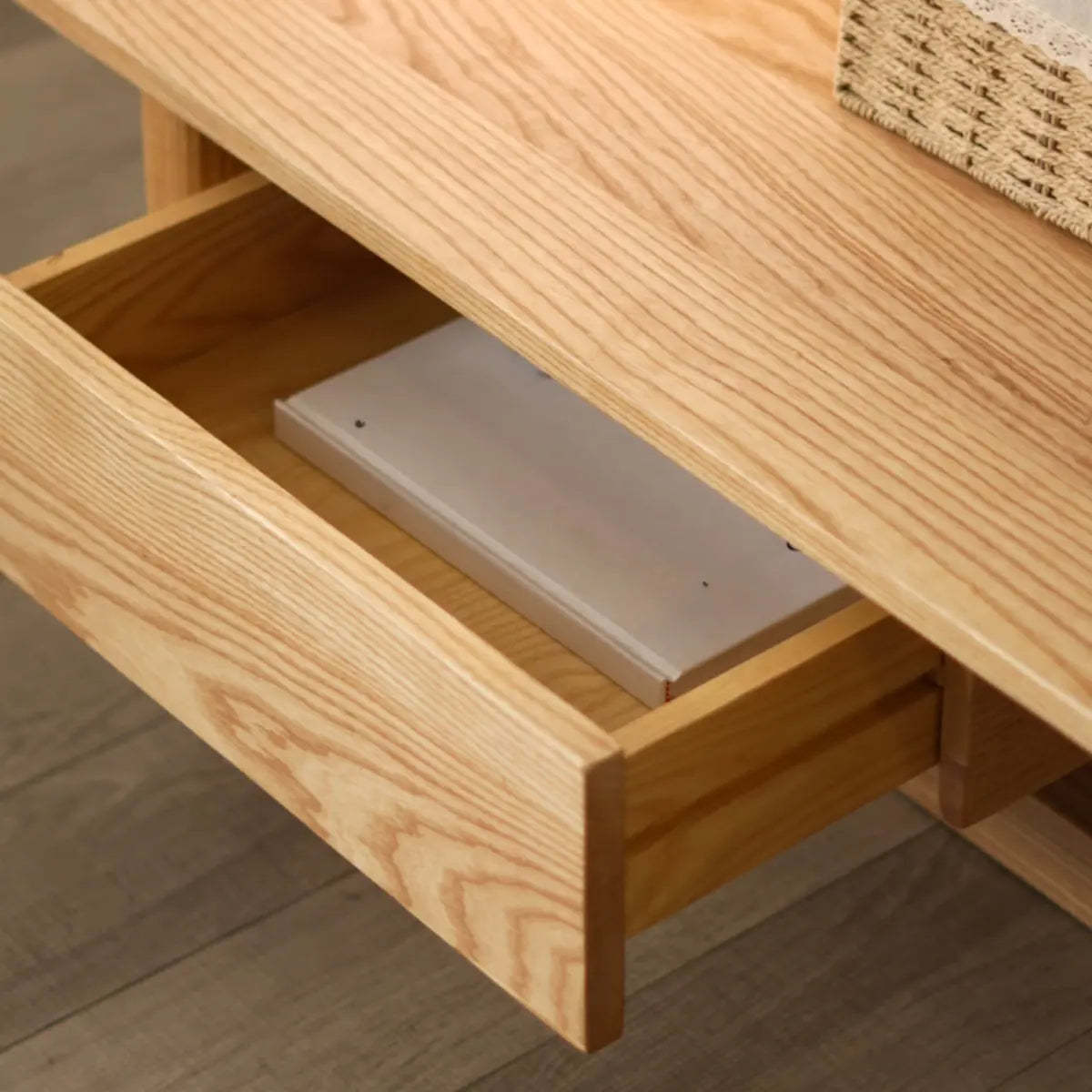 Light Ash Wood Open Shelving TV Stand