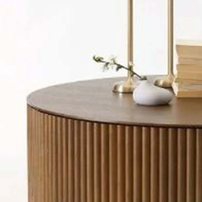 Light Brown Pine Wood Drum Base Coffee Table — Light Brown