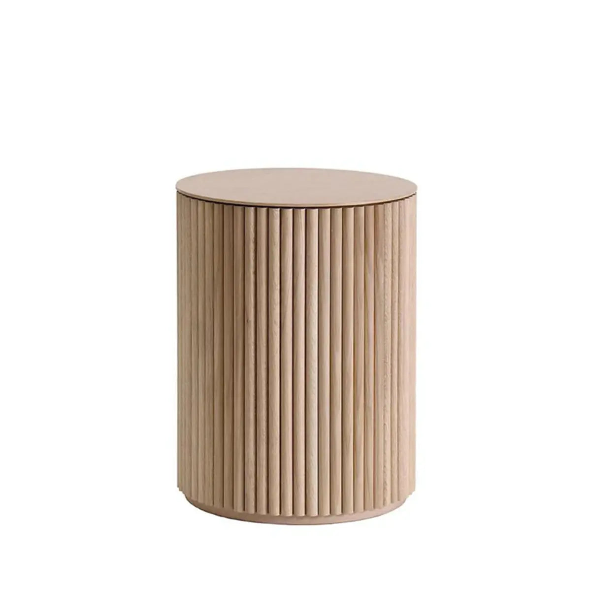 Light Brown Pine Wood Drum Base Coffee Table — Natural
