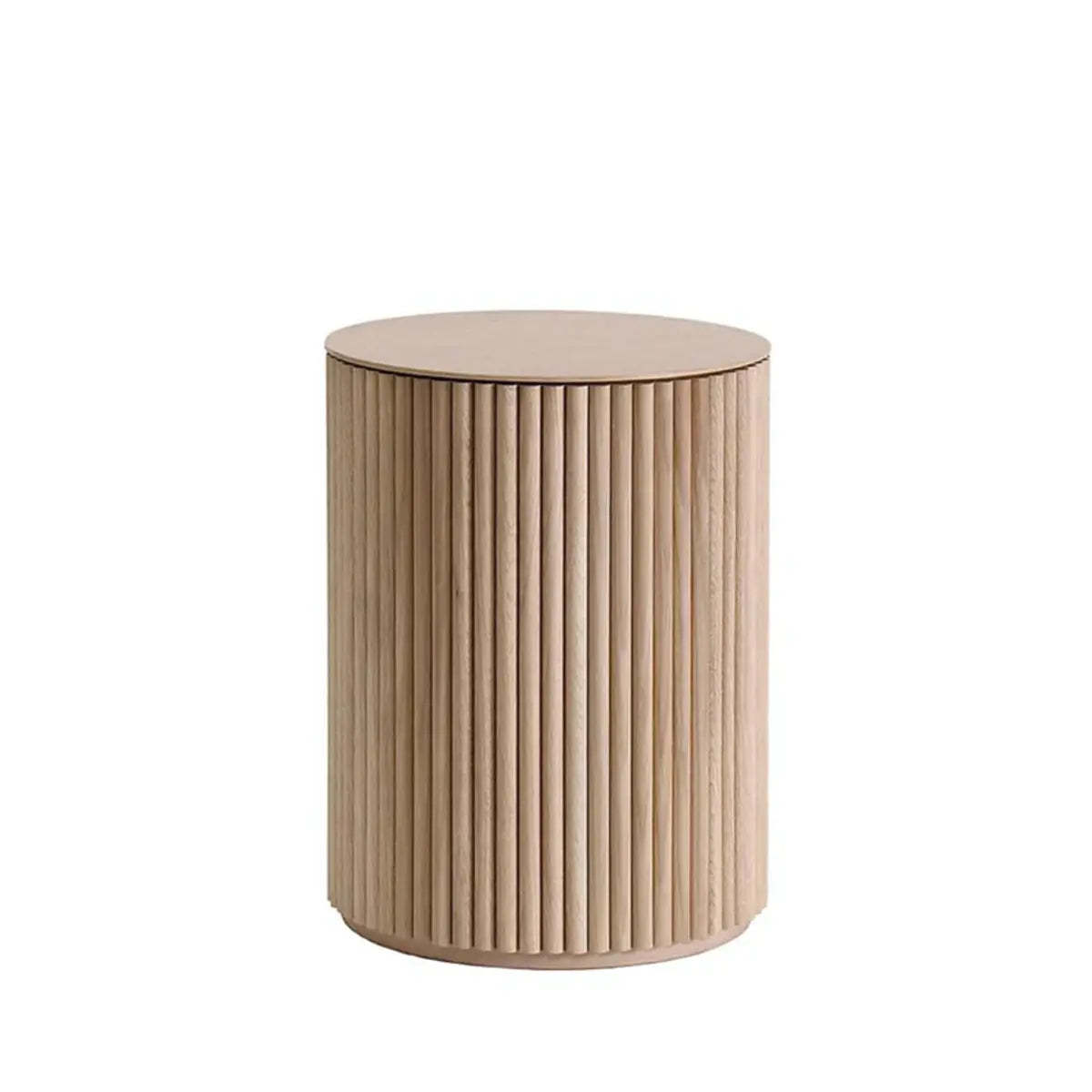 Light Brown Pine Wood Drum Base Coffee Table — Natural