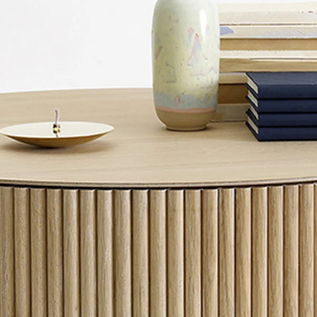 Light Brown Pine Wood Drum Base Coffee Table — Light Brown
