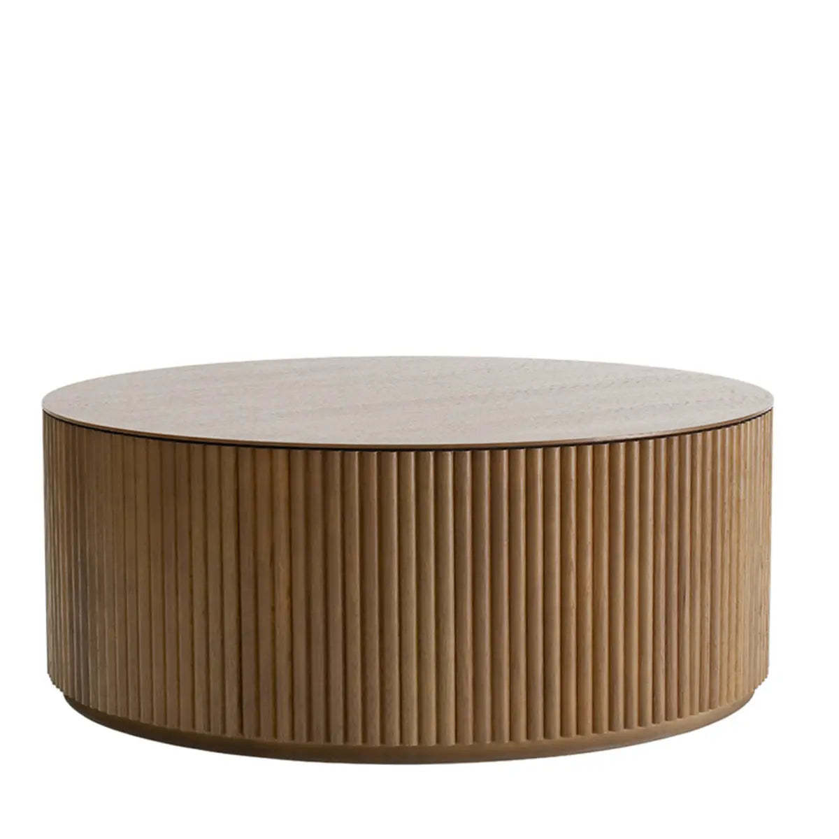 Light Brown Pine Wood Drum Base Coffee Table — Natural